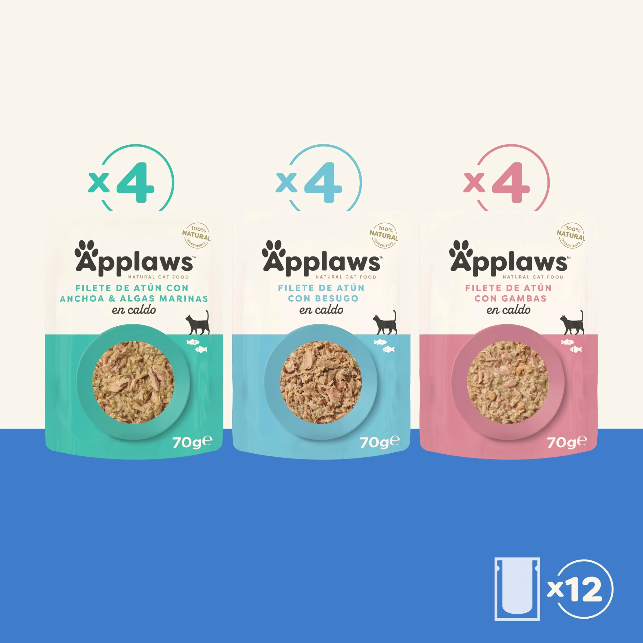 Applaws Alimento Umido per Gatti Adulti, Assortimento di Pesce in Brodo, 12 Pochette da 70g - immagine 2