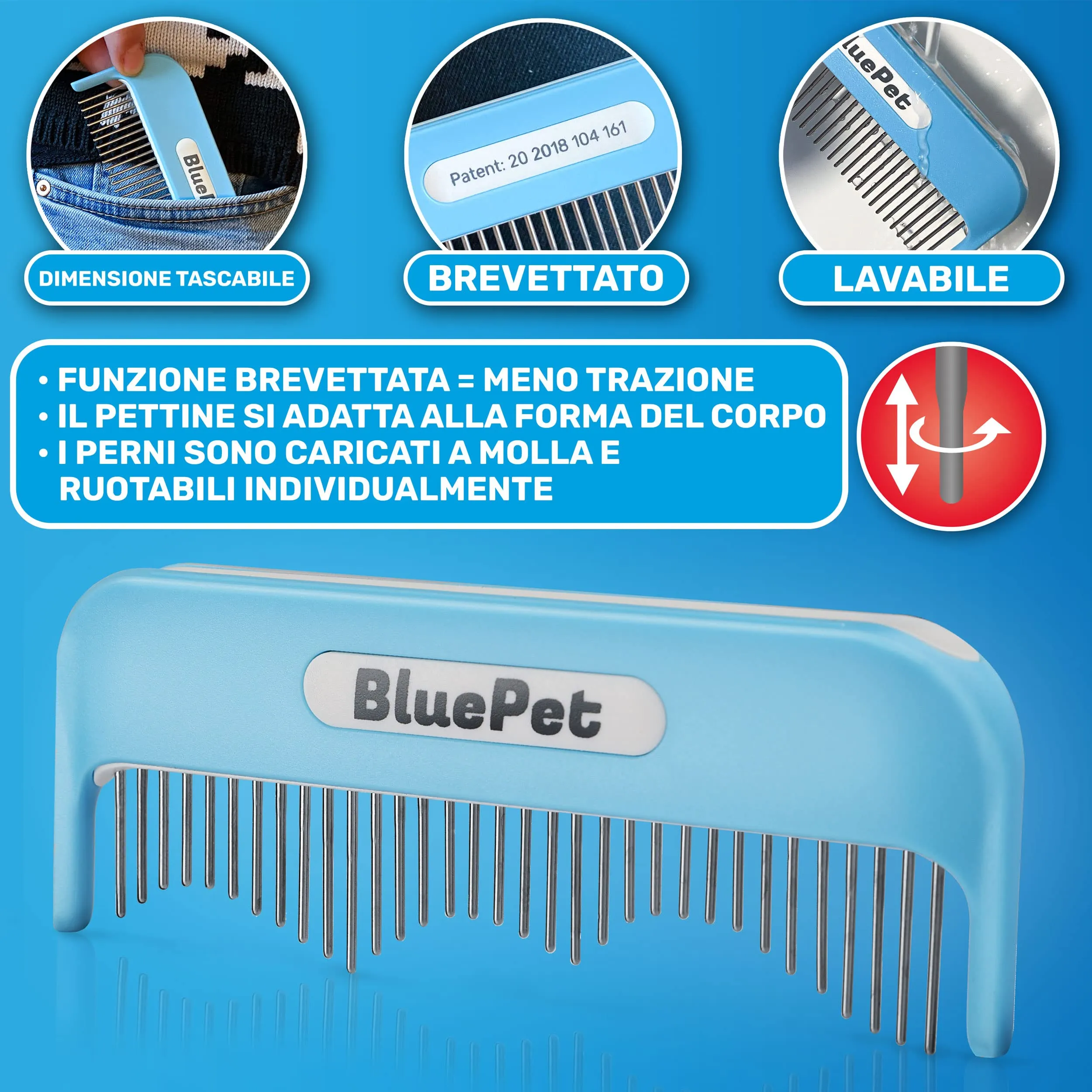 BluePet Pettine per Cani e Gatti Pelo Lungo con Denti Rotanti - immagine 5