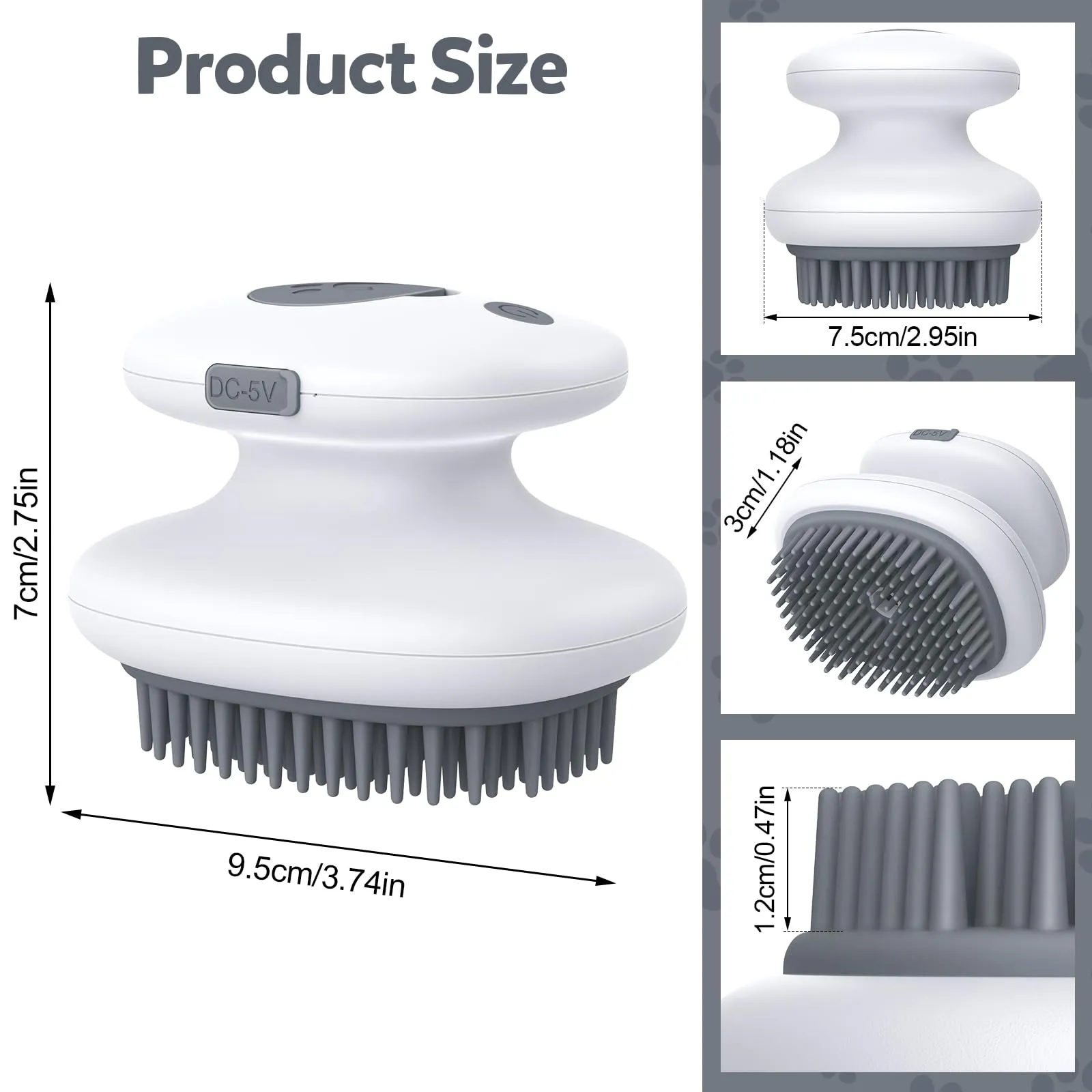 Euqvunn Spazzola a Vapore 3 in 1 per Gatti, Cani e Conigli, Silicone Ricaricabile (Grigio) - immagine 5