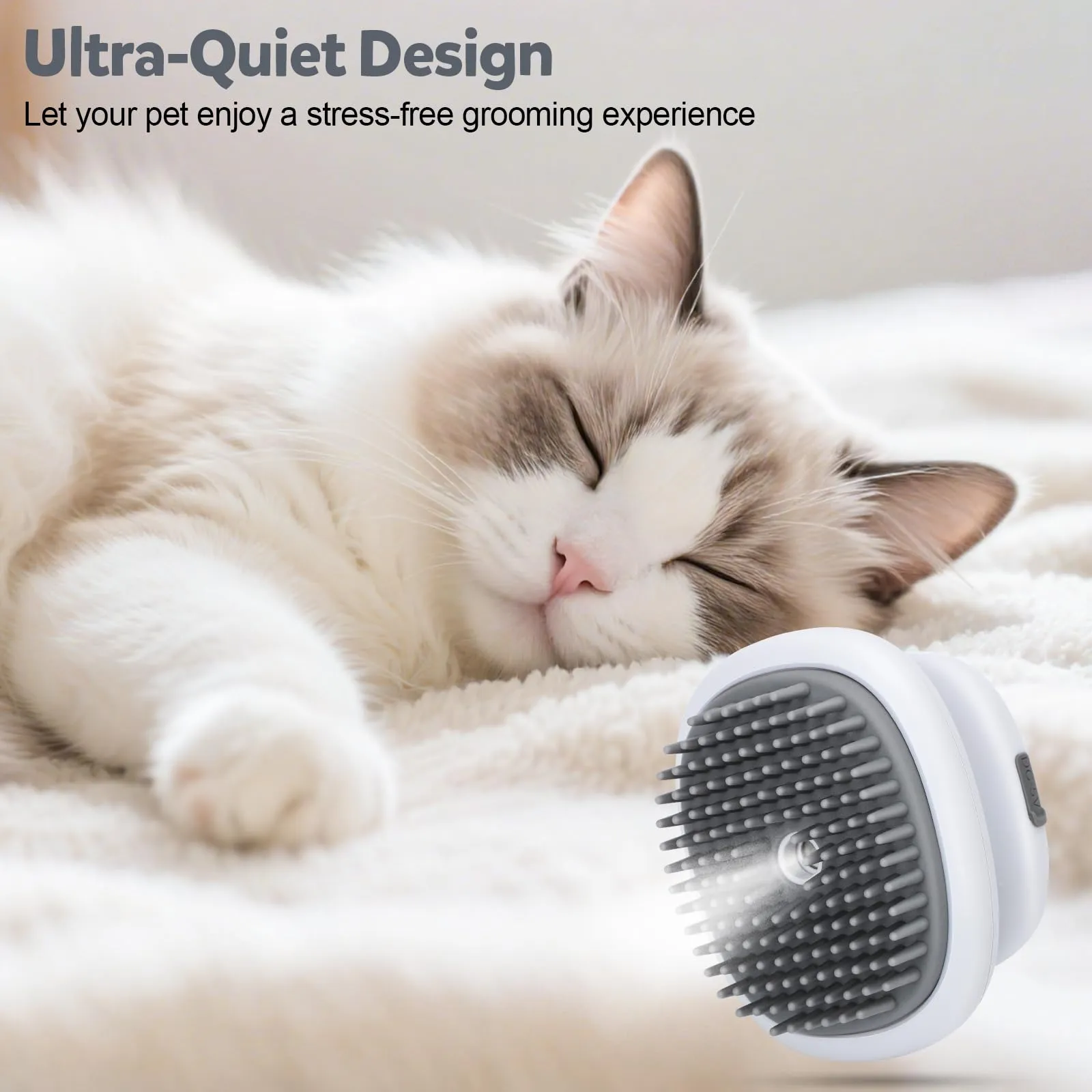 Euqvunn Spazzola a Vapore 3 in 1 per Gatti, Cani e Conigli, Silicone Ricaricabile (Grigio) - immagine 6