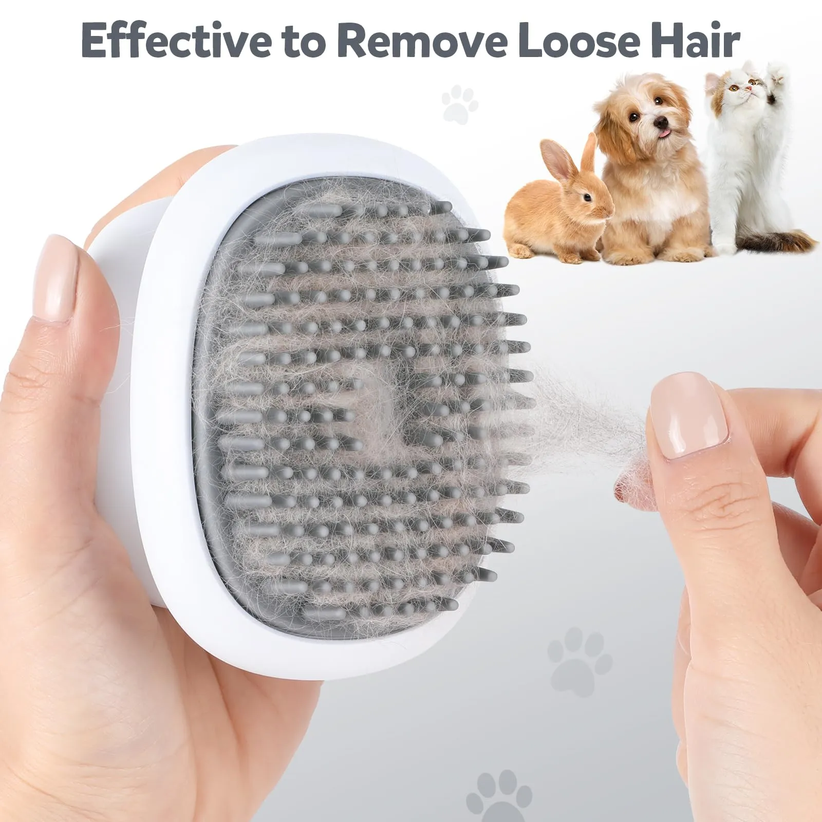 Euqvunn Spazzola a Vapore 3 in 1 per Gatti, Cani e Conigli, Silicone Ricaricabile (Grigio) - immagine 8
