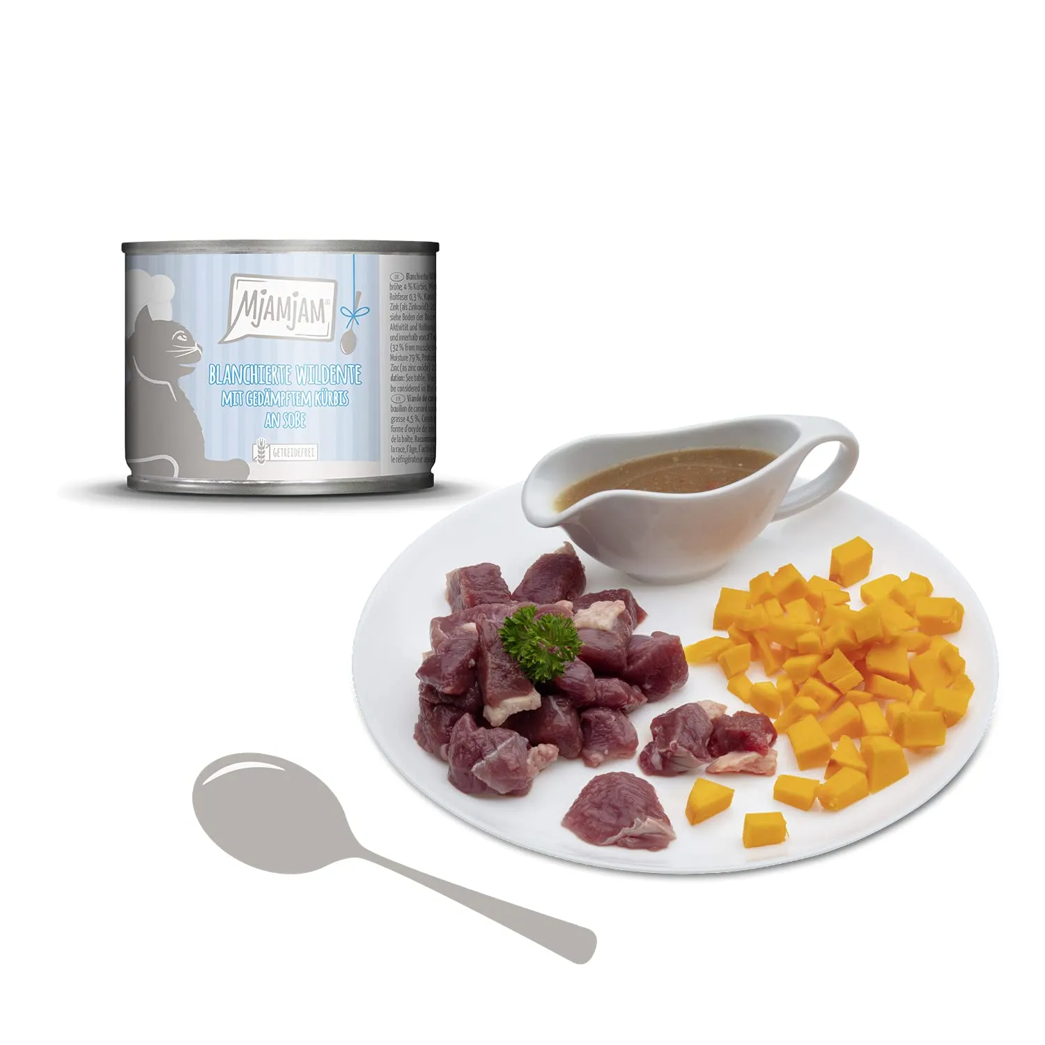 MjAMjAM Cibo Umido per Gatti, Anatra Selvatica Sbollentata con Zucca al Vapore in Salsa, Senza Cereali, 6 x 185 g - immagine 2