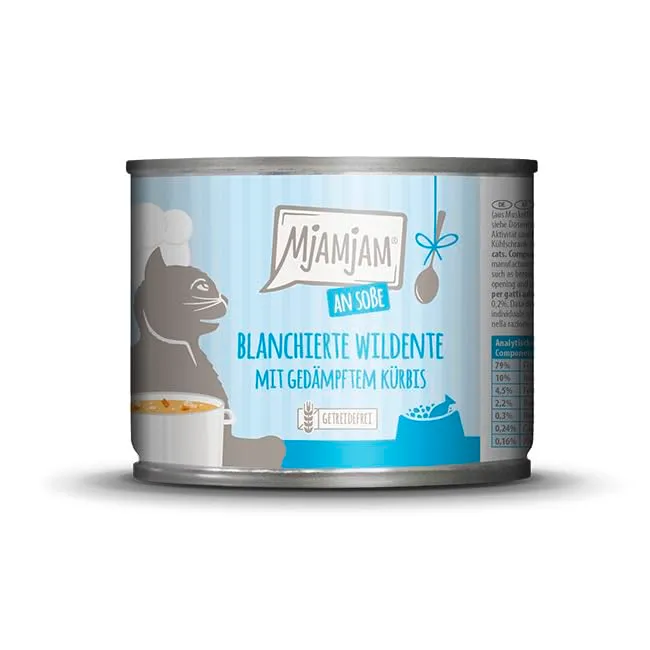 MjAMjAM Cibo Umido per Gatti, Anatra Selvatica Sbollentata con Zucca al Vapore in Salsa, Senza Cereali, 6 x 185 g - immagine 4