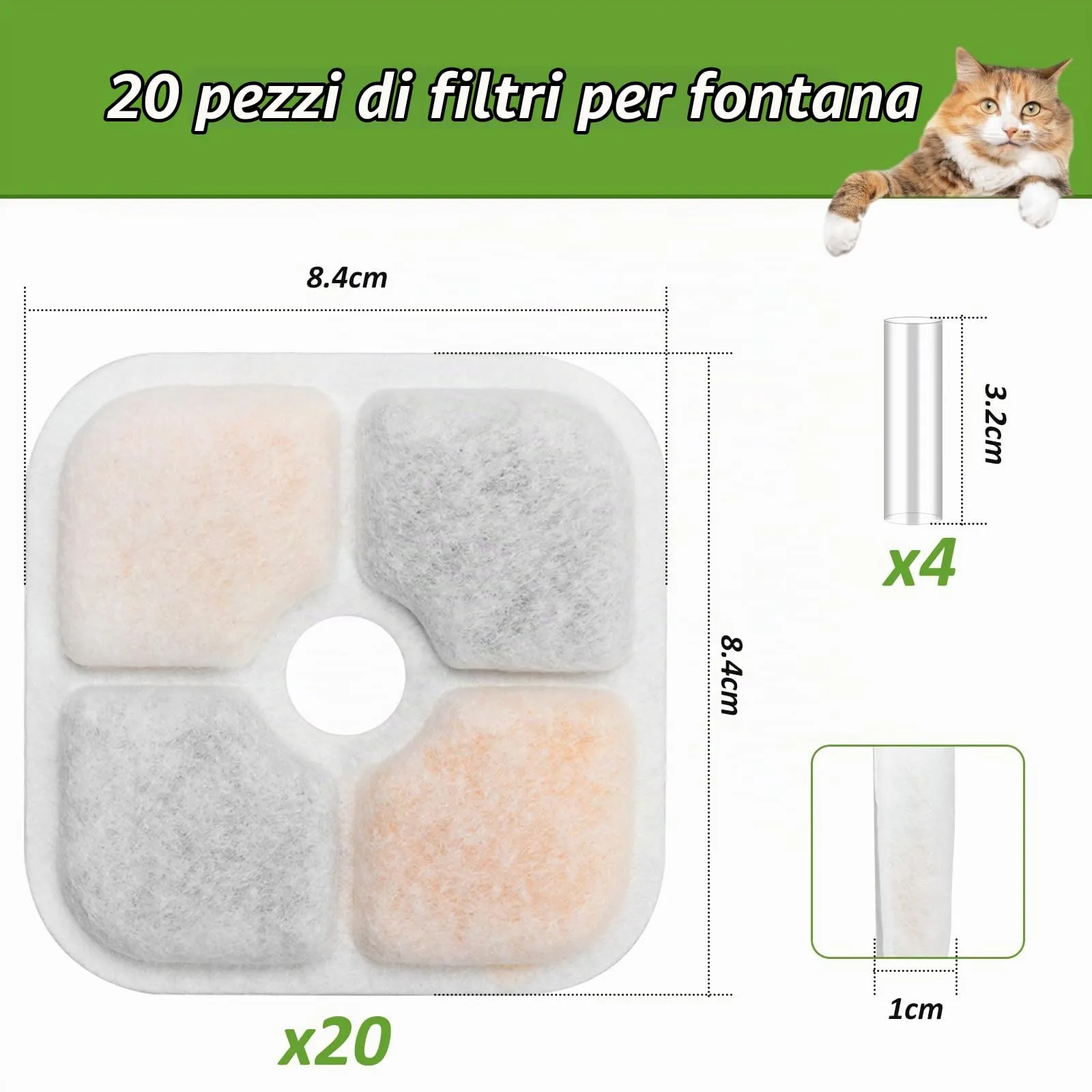 KOMABLEN Filtri per Fontanella per Gatti e Cani con Carbone Attivo e Resina, 20 Pezzi - immagine 2