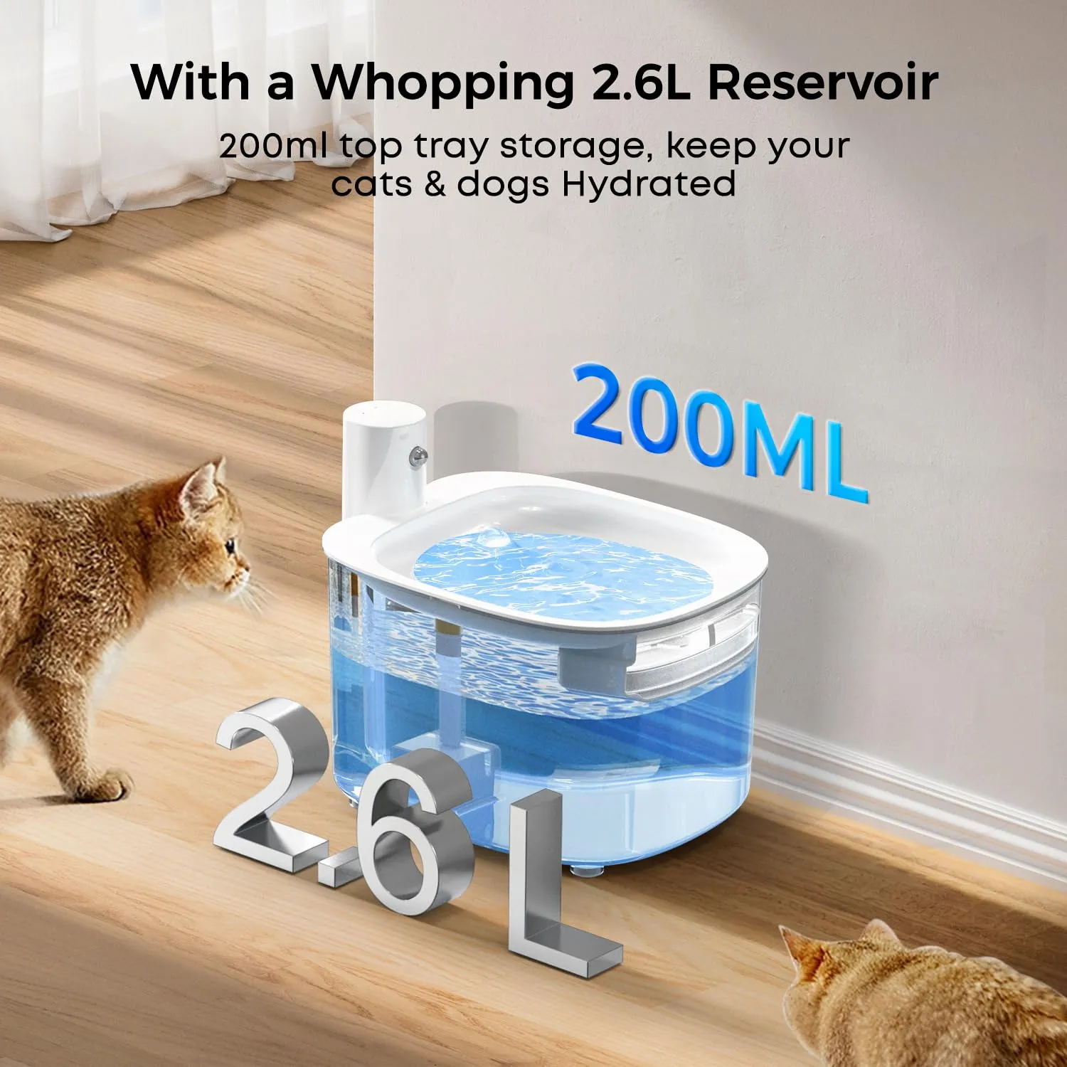 Nenozi Fontanella per Gatti e Cani Senza Fili con Sensore di Movimento, 2.6L, Batteria Ricaricabile 3000mAh, Distributore d'Acqua Silenzioso - immagine 7