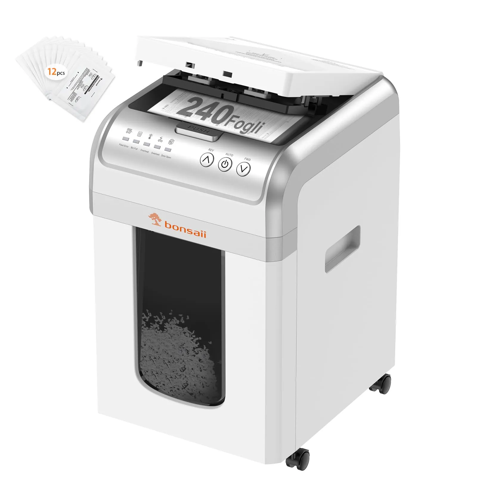 Bonsaii Distruggidocumenti Automatico 240 Fogli, Microtaglio P-4, Bianco - immagine 1