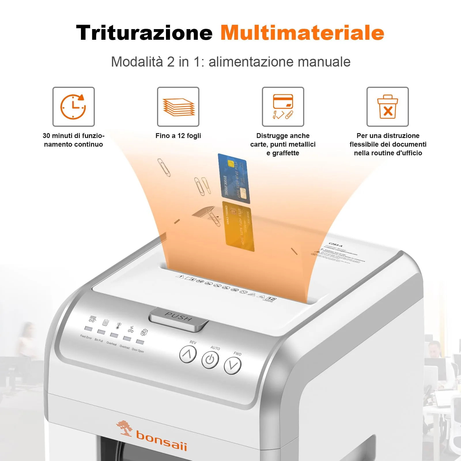 Bonsaii Distruggidocumenti Automatico 240 Fogli, Microtaglio P-4, Bianco - immagine 3