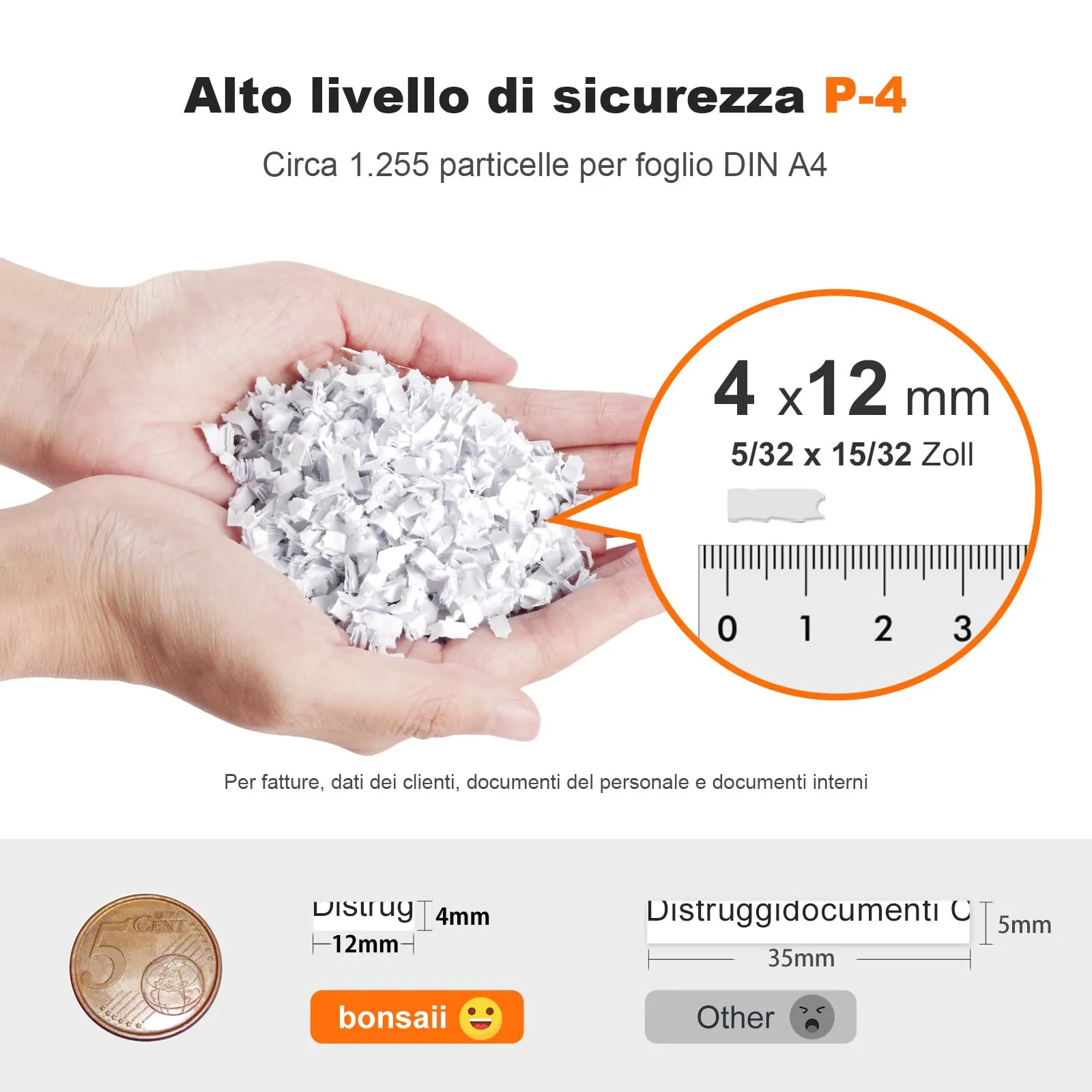 Bonsaii Distruggidocumenti Automatico 240 Fogli, Microtaglio P-4, Bianco - immagine 4