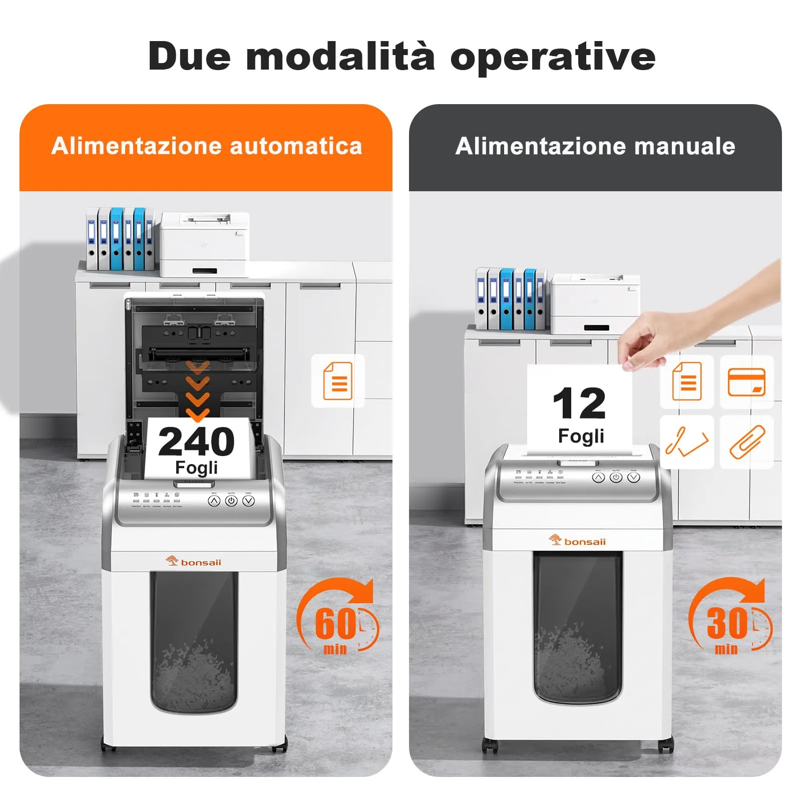 Bonsaii Distruggidocumenti Automatico 240 Fogli, Microtaglio P-4, Bianco - immagine 6