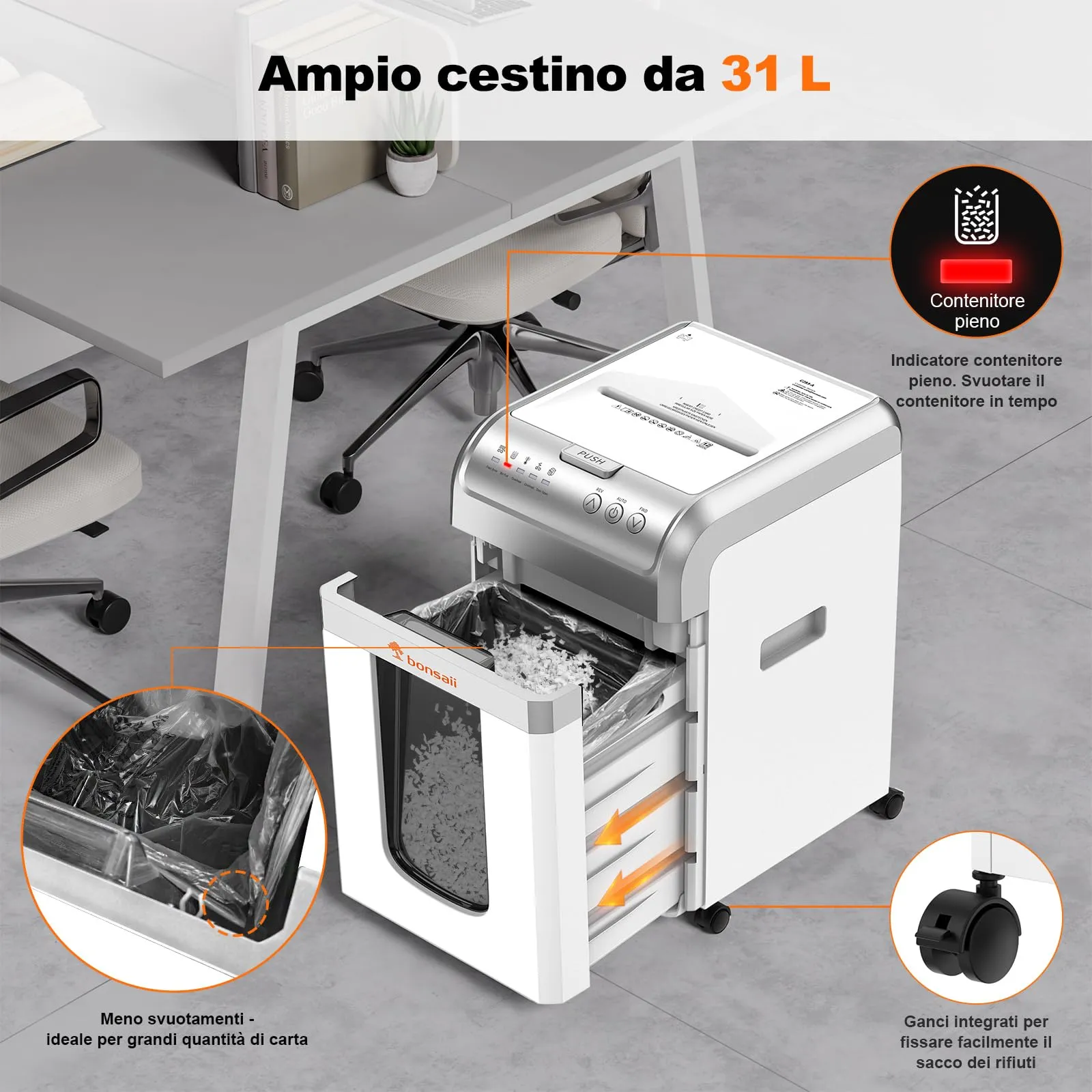 Bonsaii Distruggidocumenti Automatico 240 Fogli, Microtaglio P-4, Bianco - immagine 7