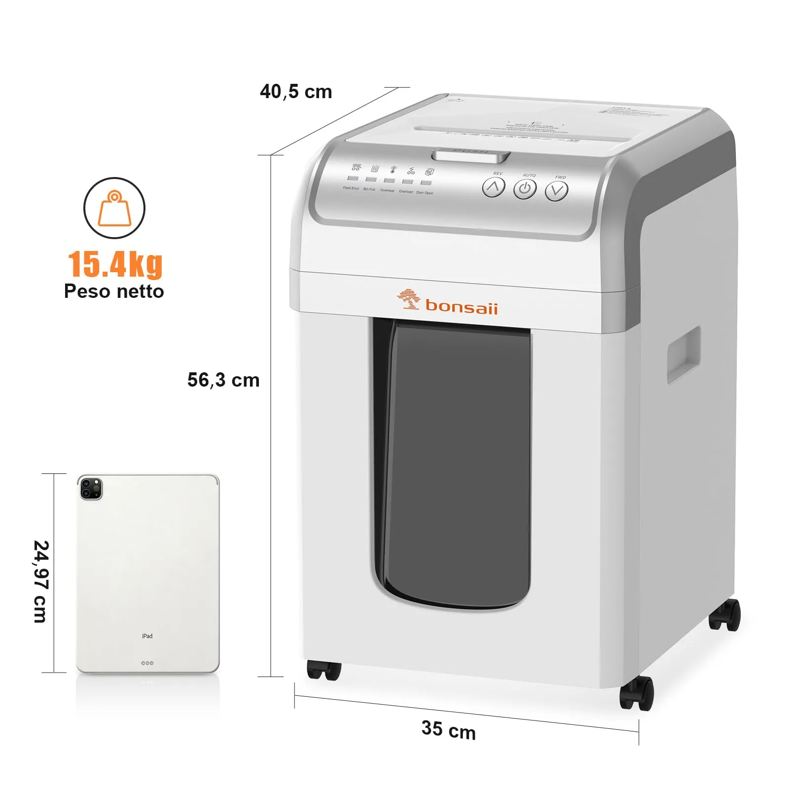 Bonsaii Distruggidocumenti Automatico 240 Fogli, Microtaglio P-4, Bianco - immagine 8