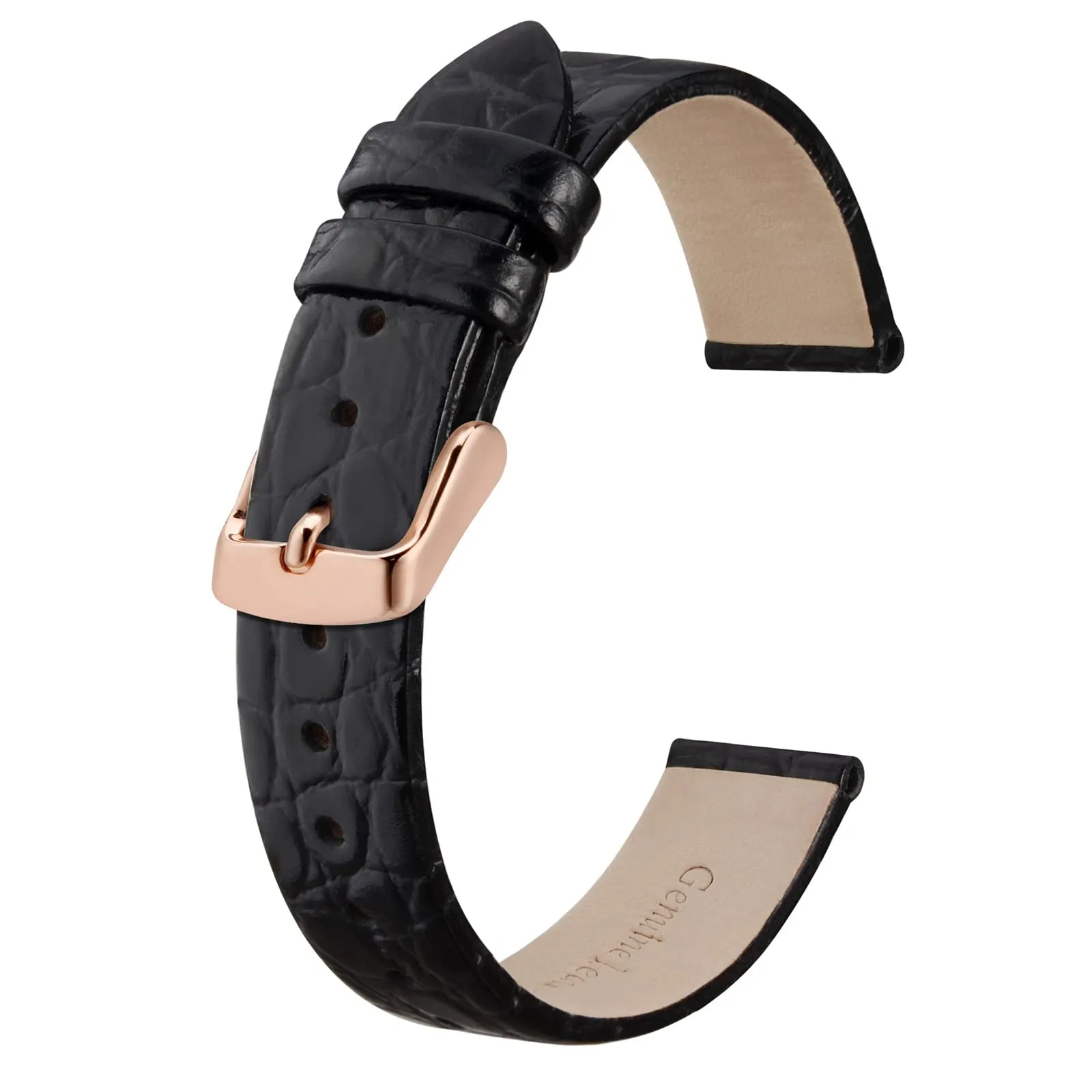 BISONSTRAP Cinturino di Ricambio in Pelle per Orologi Donna, 14mm, Nero con Fibbia in Oro Rosa - immagine 1