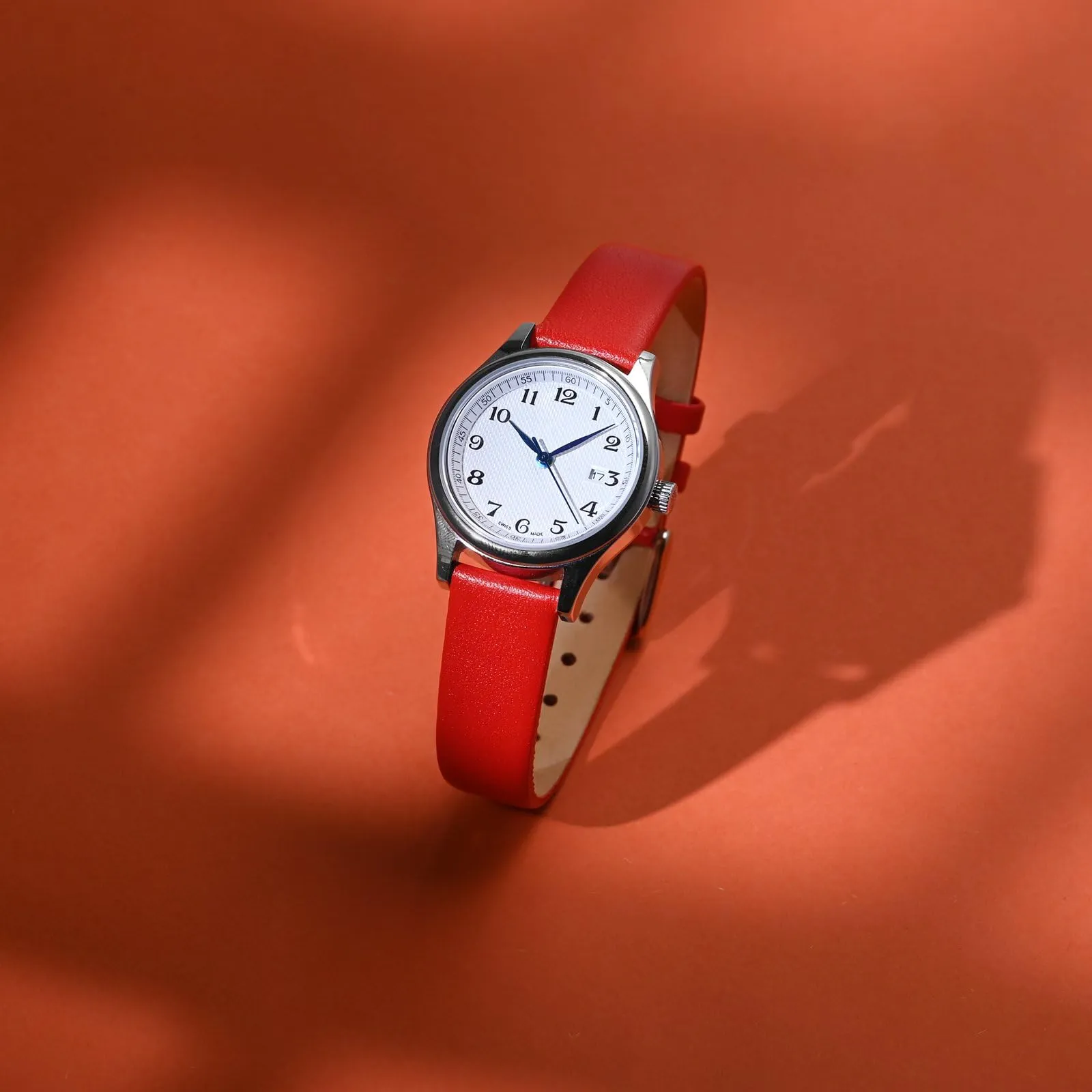 WOCCI Cinturino per Orologio 16mm in Vera Pelle con Fibbia Argento (Rosso) - immagine 2