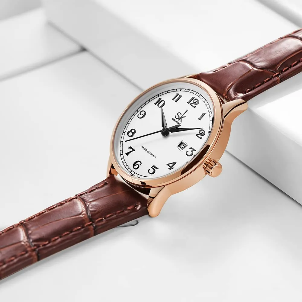 SHENGKE Classic Business Orologi da Donna con Calendario e Cinturino in Vera Pelle (Rosegold-Brown) - immagine 4
