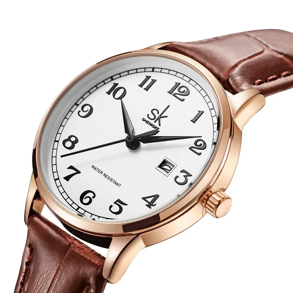 SHENGKE Classic Business Orologi da Donna con Calendario e Cinturino in Vera Pelle (Rosegold-Brown) - immagine 7
