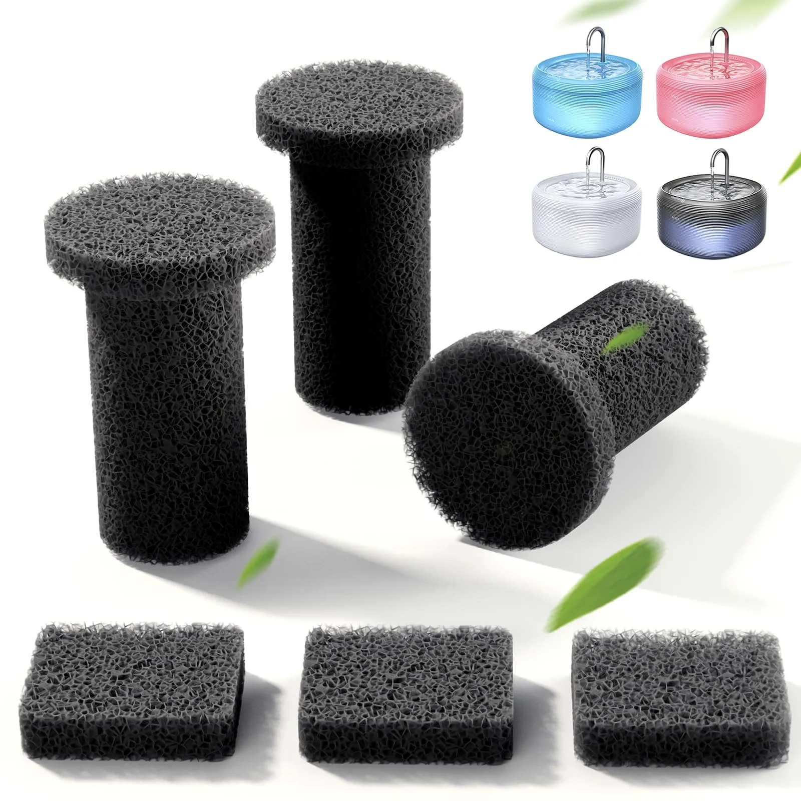 FeelNeedy Set 3 Spugne Silenziose e 3 Spugne per Pompa d'Acqua per Fontanella Gatti FN-W06 - immagine 1