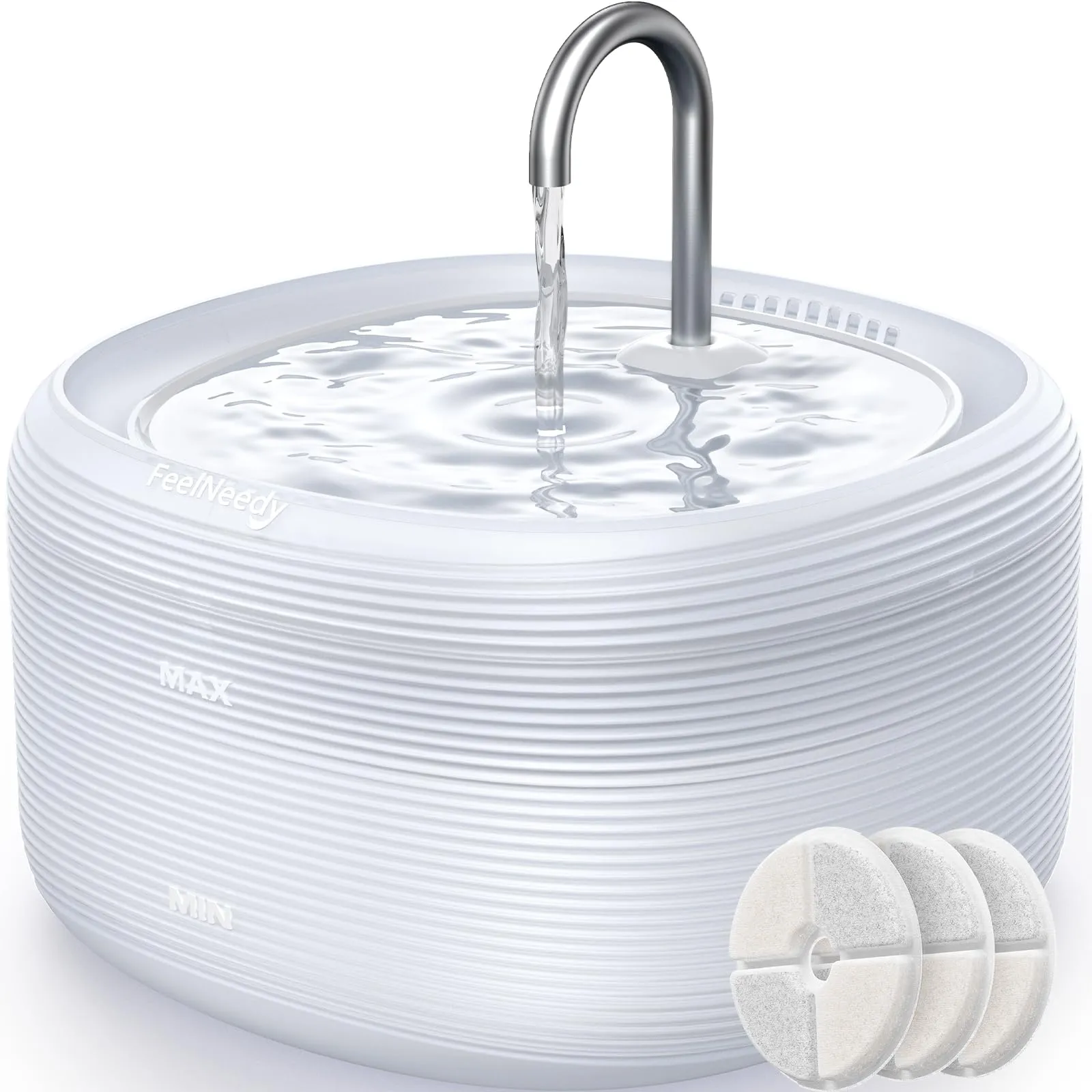 FeelNeedy Fontanella per Gatti Silenziosa 3,2L con Rubinetto, Bianco - immagine 1