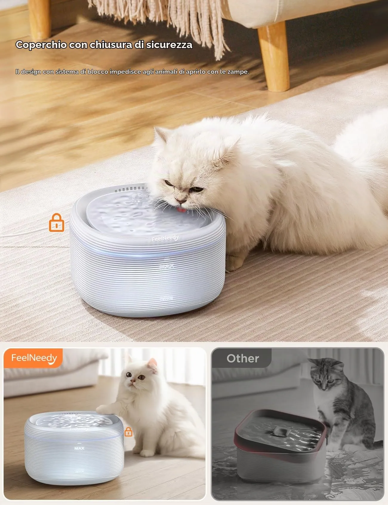FeelNeedy Fontanella per Gatti Silenziosa 3,2L con Rubinetto, Bianco - immagine 3
