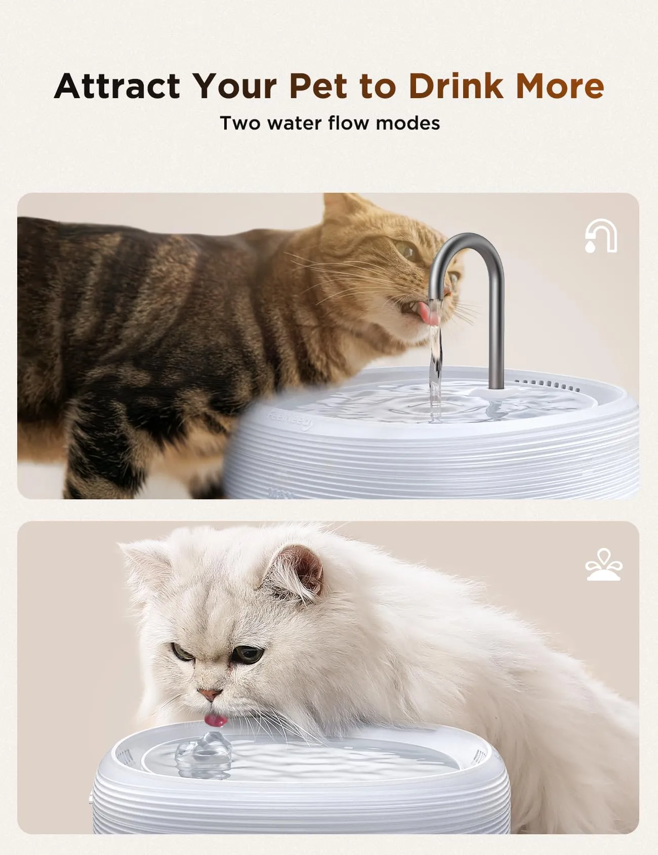 FeelNeedy Fontanella per Gatti Silenziosa 3,2L con Rubinetto, Bianco - immagine 4