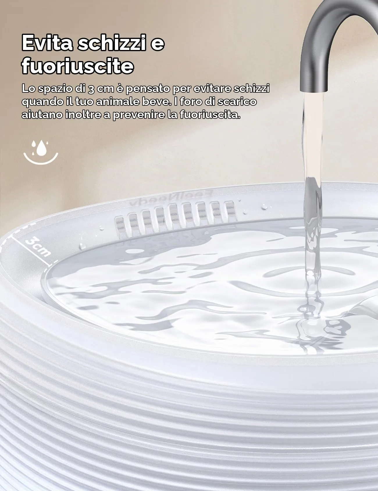 FeelNeedy Fontanella per Gatti Silenziosa 3,2L con Rubinetto, Bianco - immagine 7