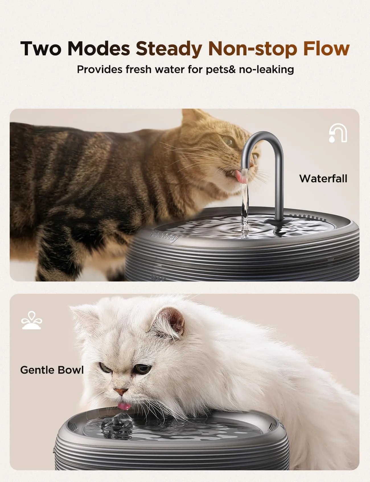 FeelNeedy Fontanella per Gatti Silenziosa 3,2L con Rubinetto, Nero - immagine 2