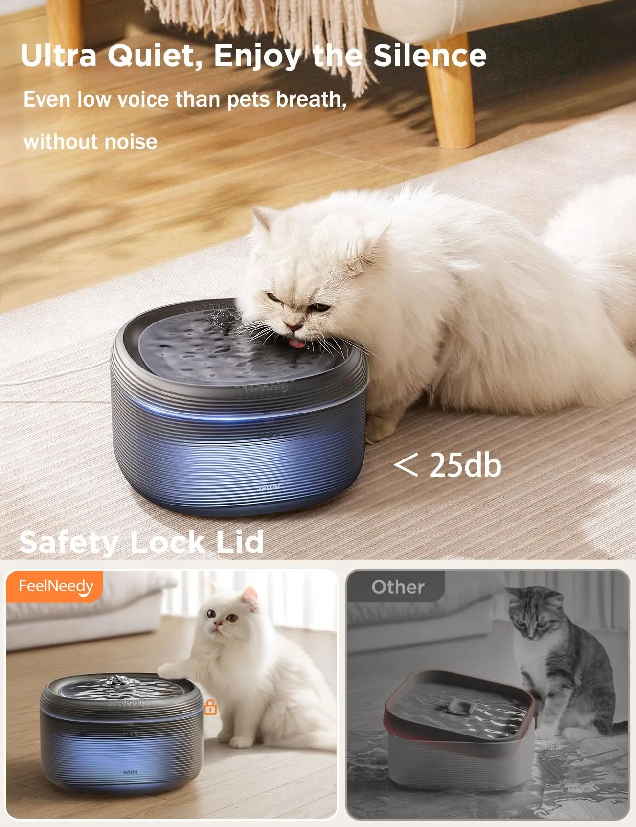 FeelNeedy Fontanella per Gatti Silenziosa 3,2L con Rubinetto, Nero - immagine 3