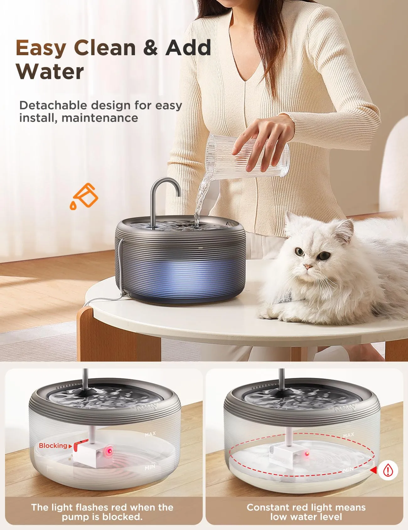 FeelNeedy Fontanella per Gatti Silenziosa 3,2L con Rubinetto, Nero - immagine 6