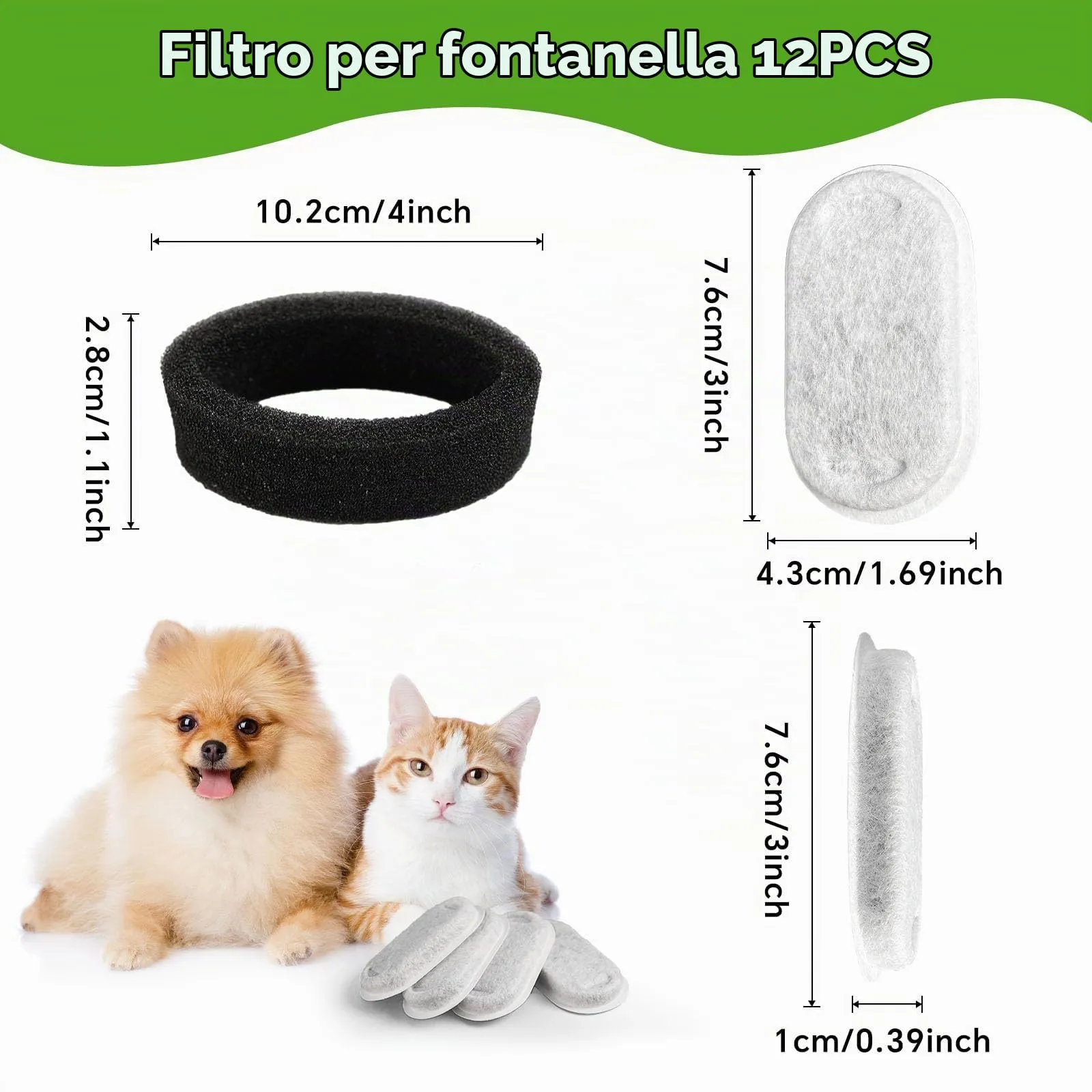 KOMABLEN Filtri per Fontanella per Gatti e Cani, 24 Pezzi (12 Filtri ai Carboni Attivi e 12 Spugne in Schiuma) - immagine 7