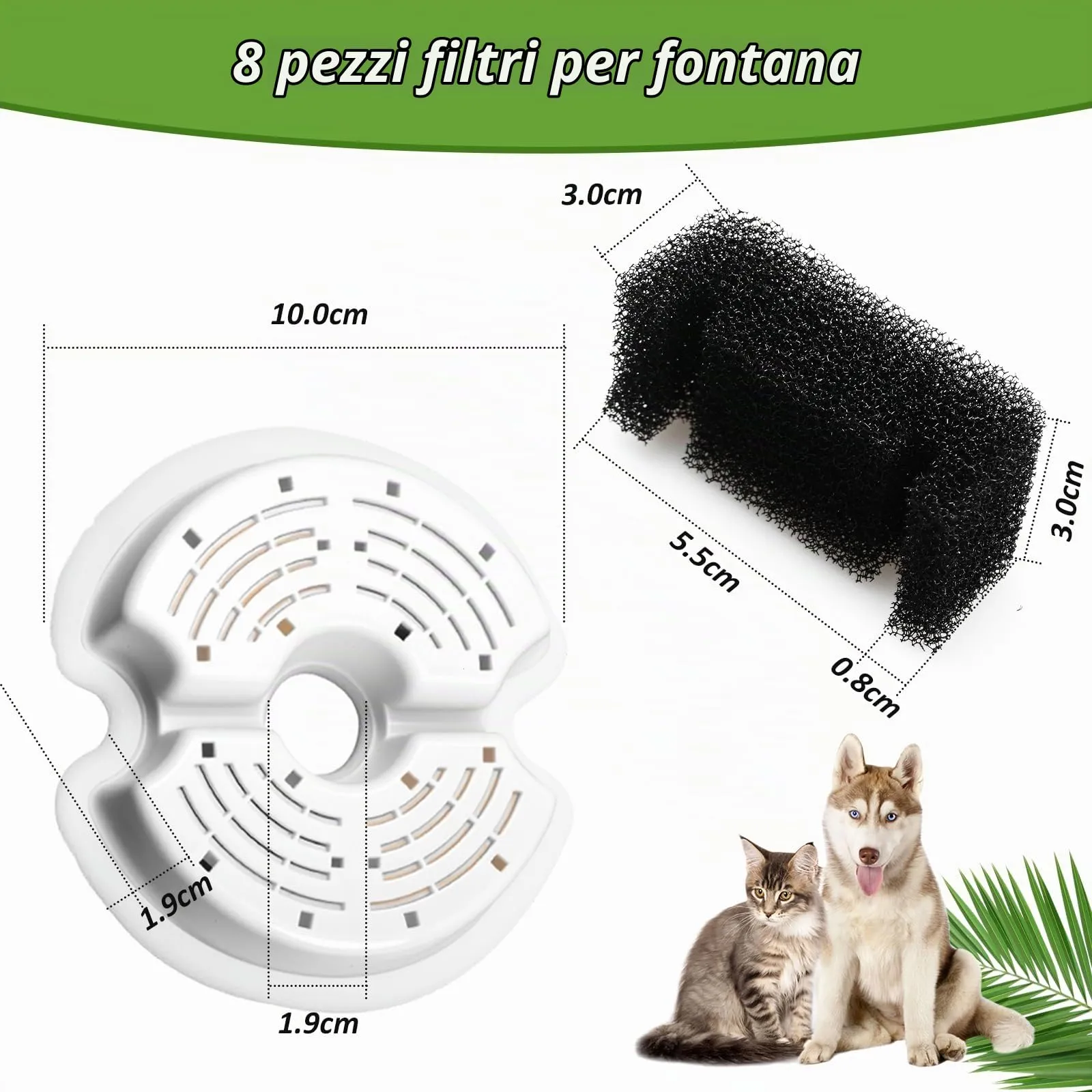 KOMABLEN Filtri di Ricambio per Fontana Gatti e Cani, 8 Pezzi con Carbone Attivo, Resina e Spugne - immagine 7