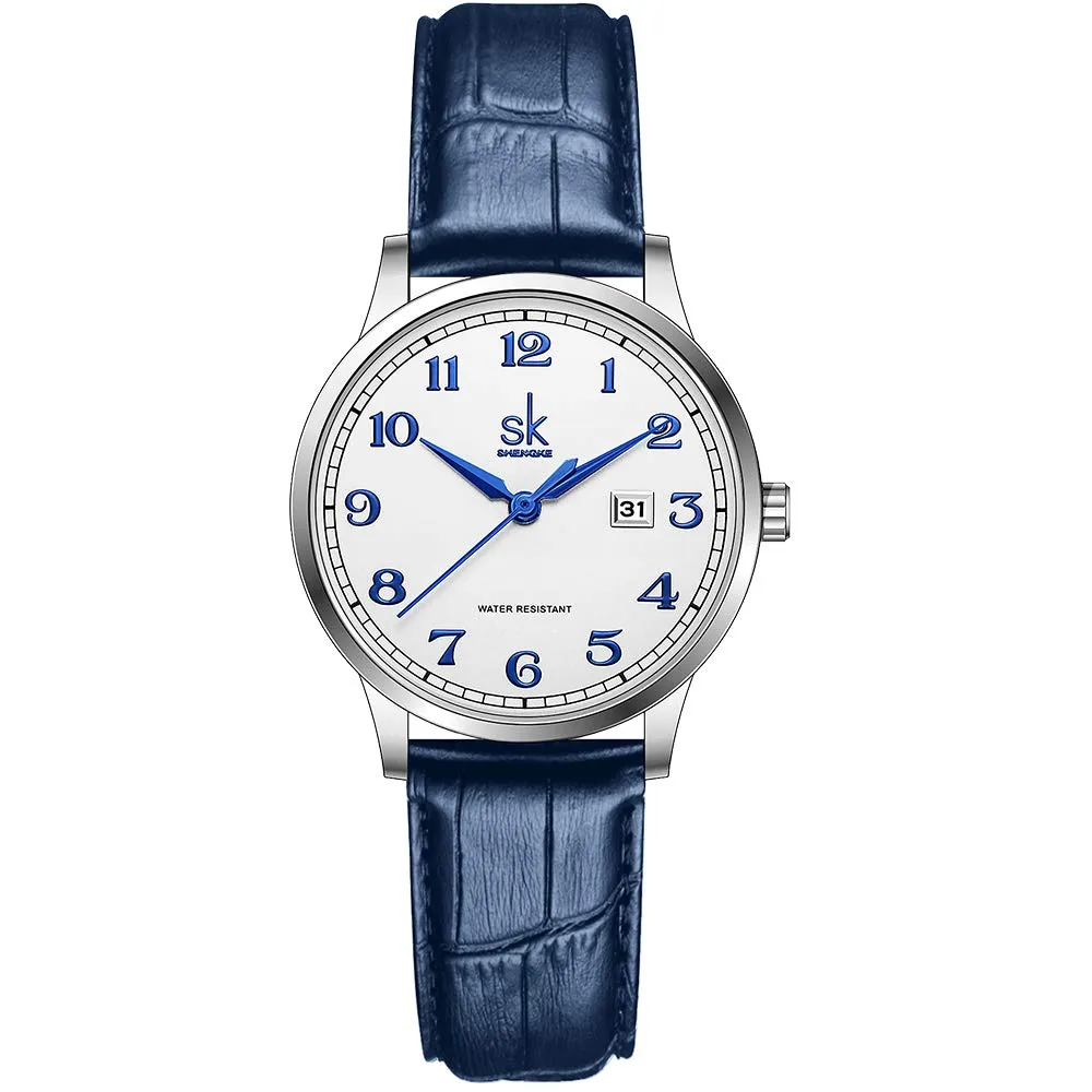 SHENGKE Orologio da donna Classic Business con calendario in pelle (Arabic Number-Blue Leather) - immagine 1