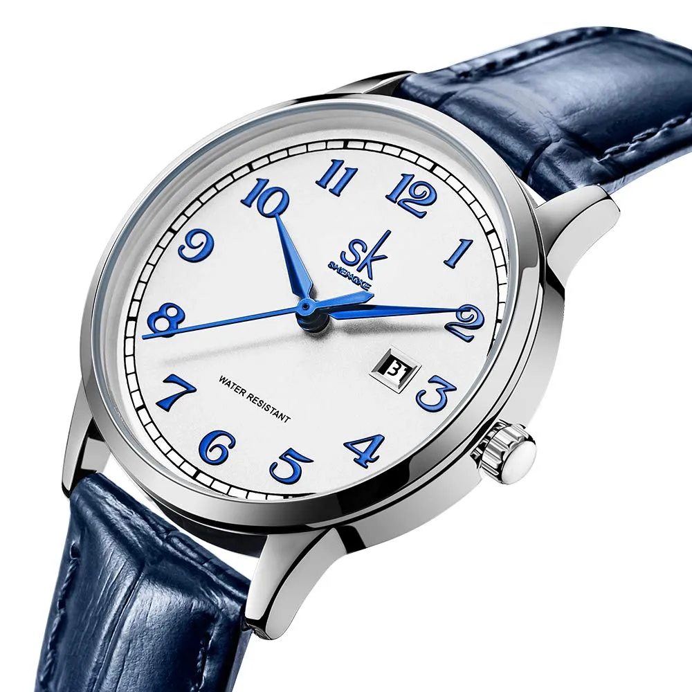 SHENGKE Orologio da donna Classic Business con calendario in pelle (Arabic Number-Blue Leather) - immagine 2