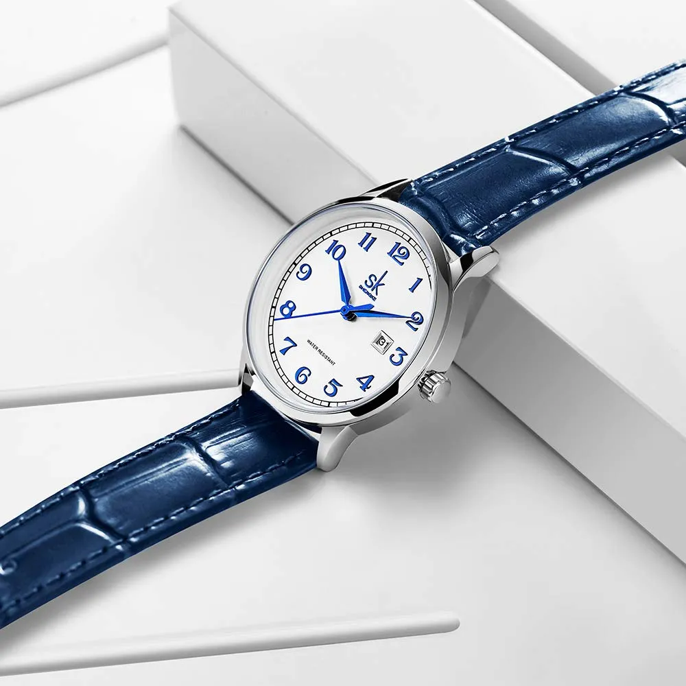 SHENGKE Orologio da donna Classic Business con calendario in pelle (Arabic Number-Blue Leather) - immagine 4