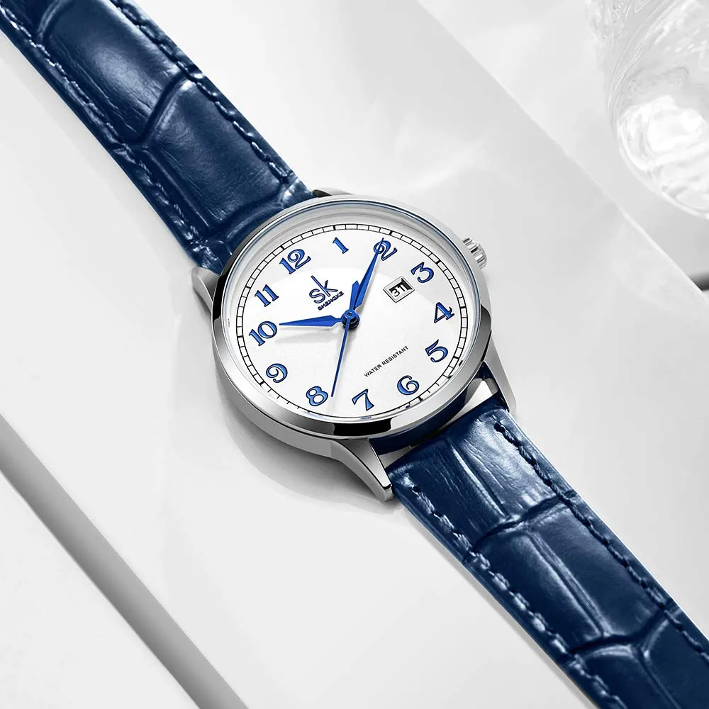 SHENGKE Orologio da donna Classic Business con calendario in pelle (Arabic Number-Blue Leather) - immagine 7