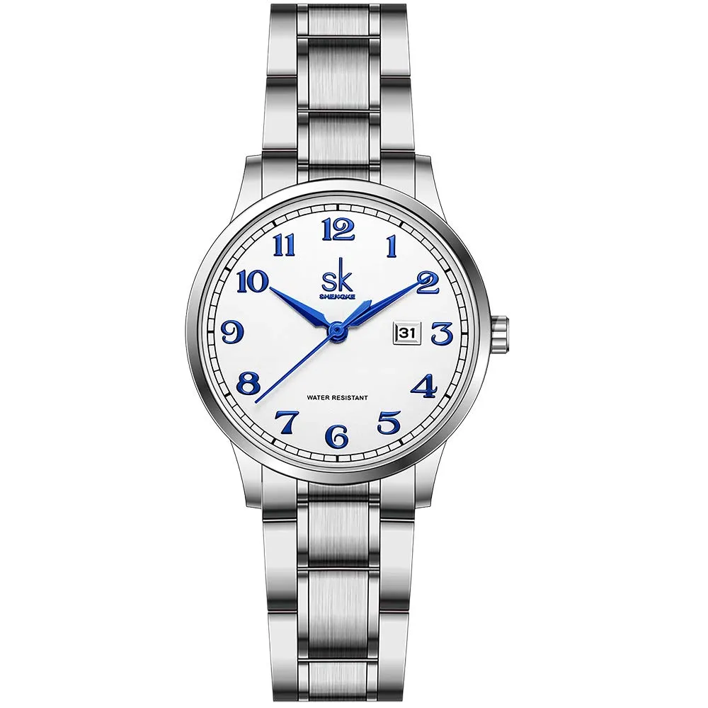 SHENGKE Classic Business Women's Watch with Calendar (Arabic Number, Silver Steel Band) - immagine 1