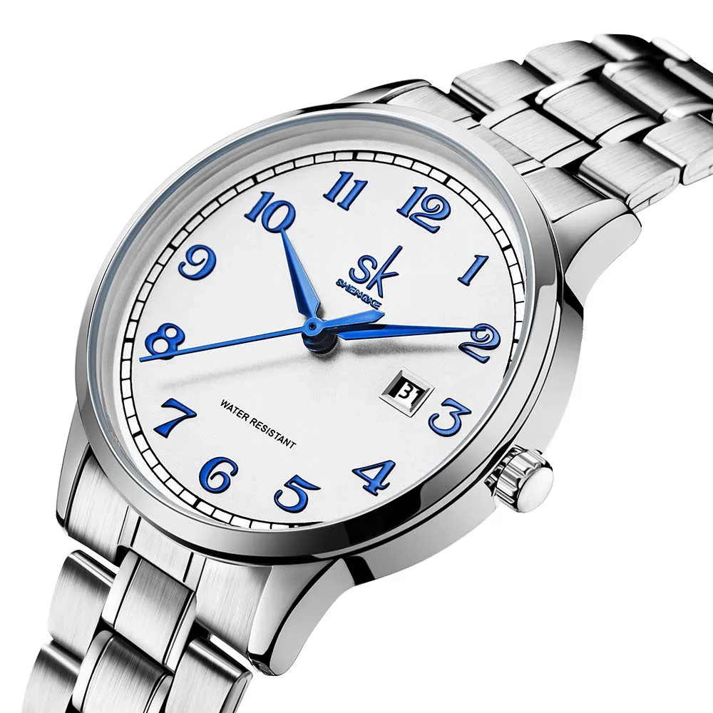 SHENGKE Classic Business Women's Watch with Calendar (Arabic Number, Silver Steel Band) - immagine 2