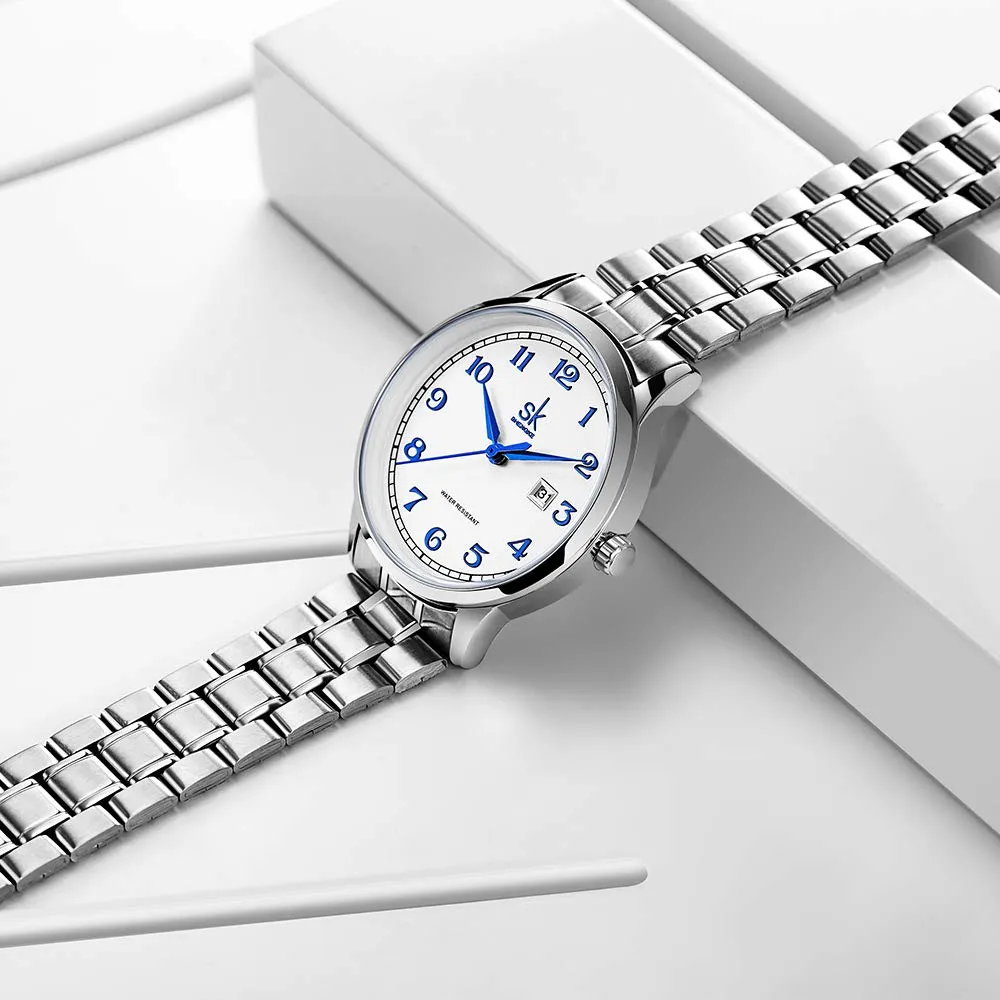 SHENGKE Classic Business Women's Watch with Calendar (Arabic Number, Silver Steel Band) - immagine 4