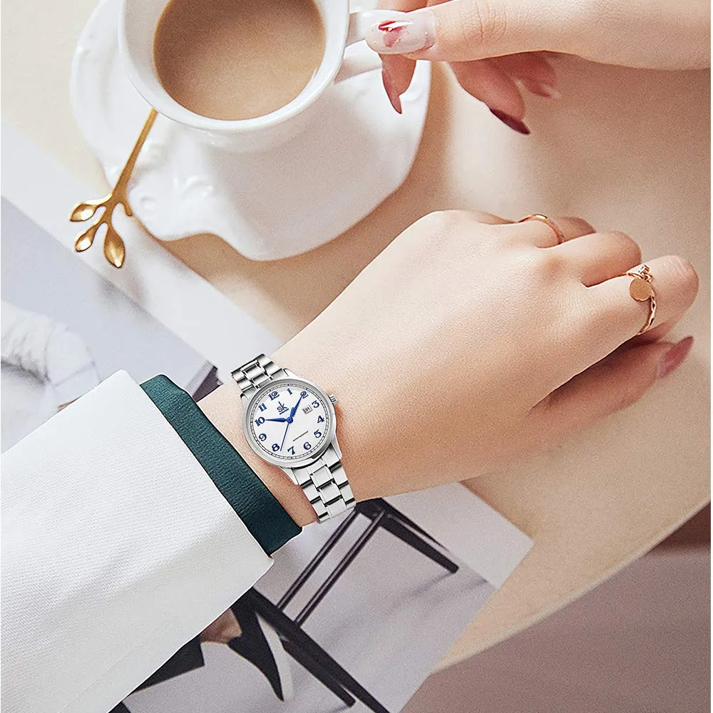 SHENGKE Classic Business Women's Watch with Calendar (Arabic Number, Silver Steel Band) - immagine 7