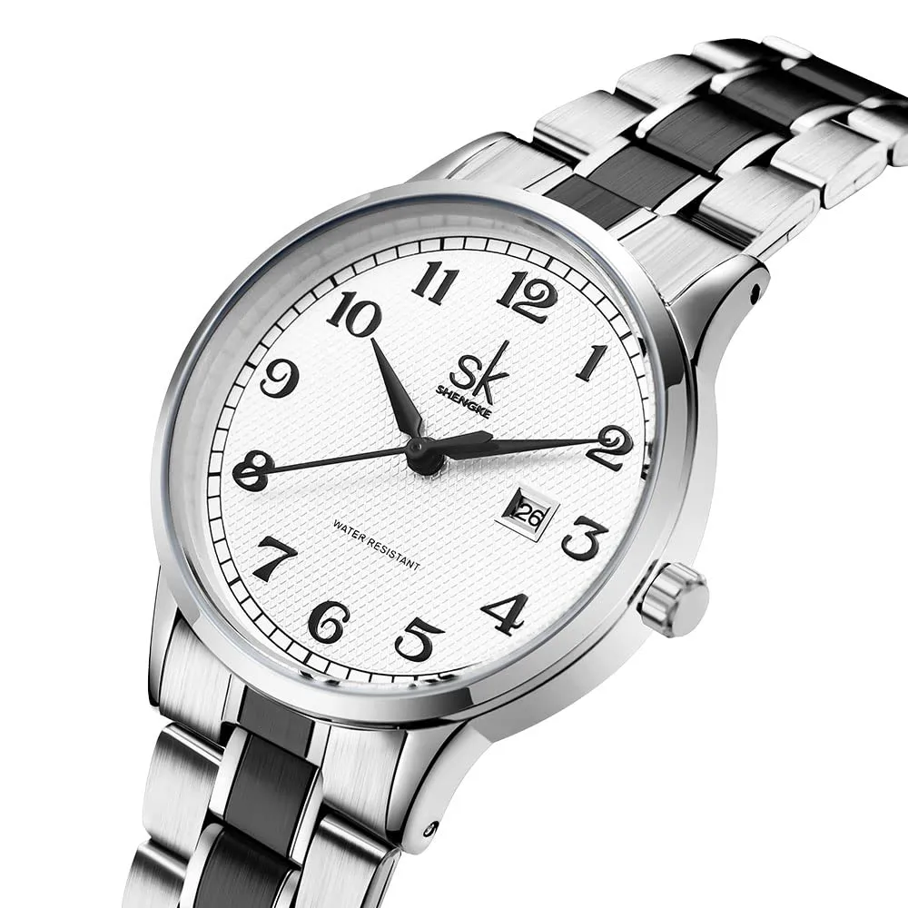 SHENGKE K0150L Orologi da donna Classic Business con calendario, acciaio inossidabile e pelle (Silver) - immagine 2