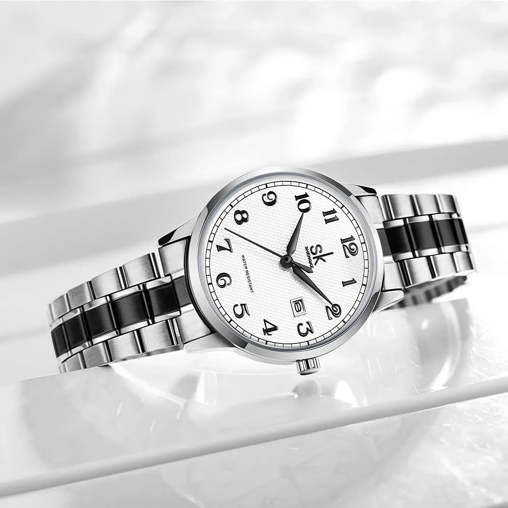 SHENGKE K0150L Orologi da donna Classic Business con calendario, acciaio inossidabile e pelle (Silver) - immagine 4