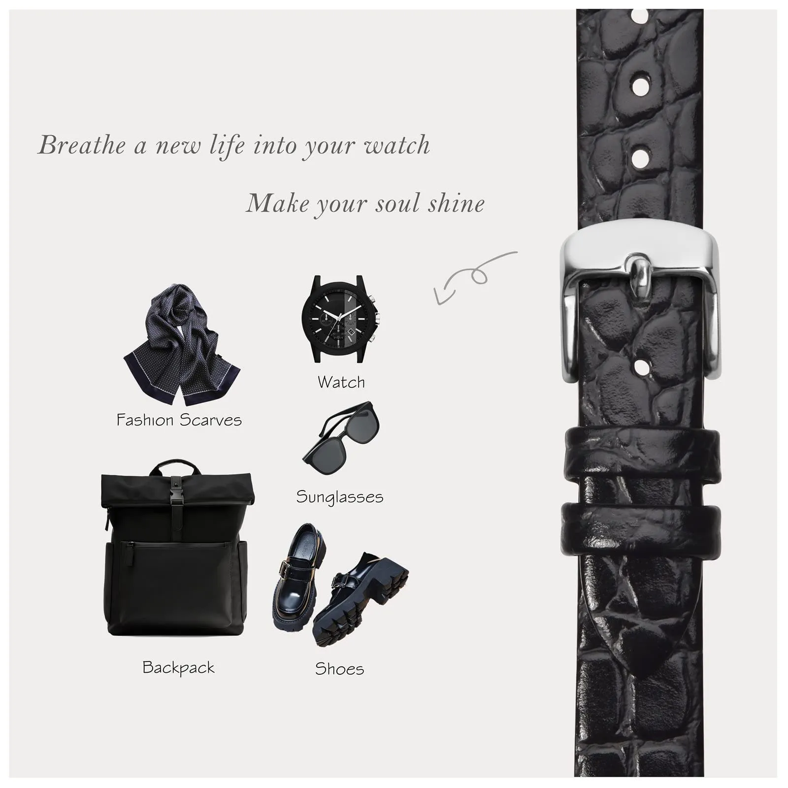 BISONSTRAP Cinturino di Ricambio in Pelle per Orologi Donna, 20mm, Nero con Fibbia in Argento - immagine 7