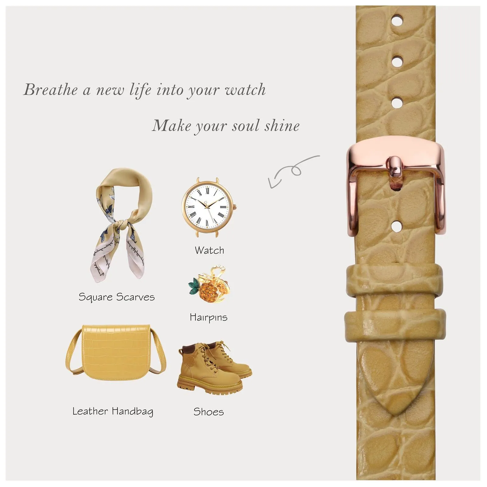 BISONSTRAP Cinturino di Ricambio in Pelle per Orologi Donna, 14mm, Grano con Fibbia in Oro Rosa - immagine 7