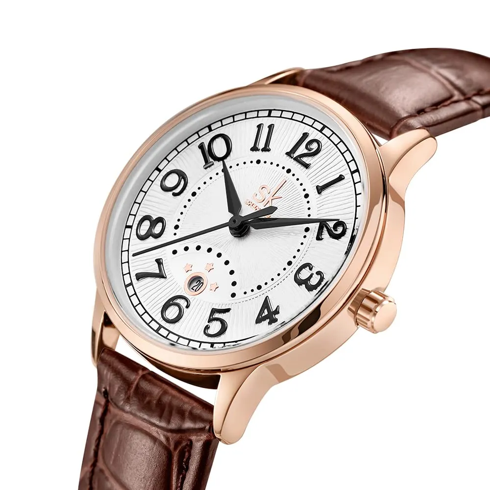 SHENGKE Orologi da Donna Classic Business con Calendario in Pelle (Brown) K0150L - immagine 2