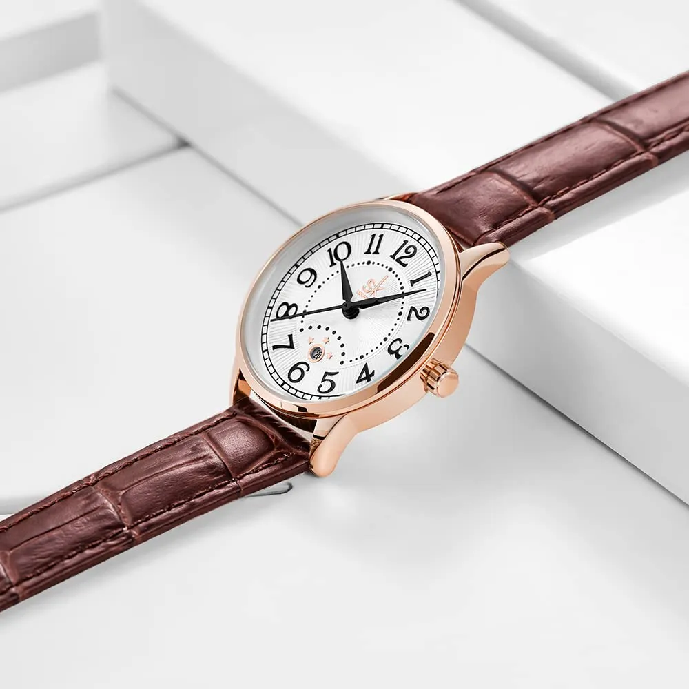 SHENGKE Orologi da Donna Classic Business con Calendario in Pelle (Brown) K0150L - immagine 3