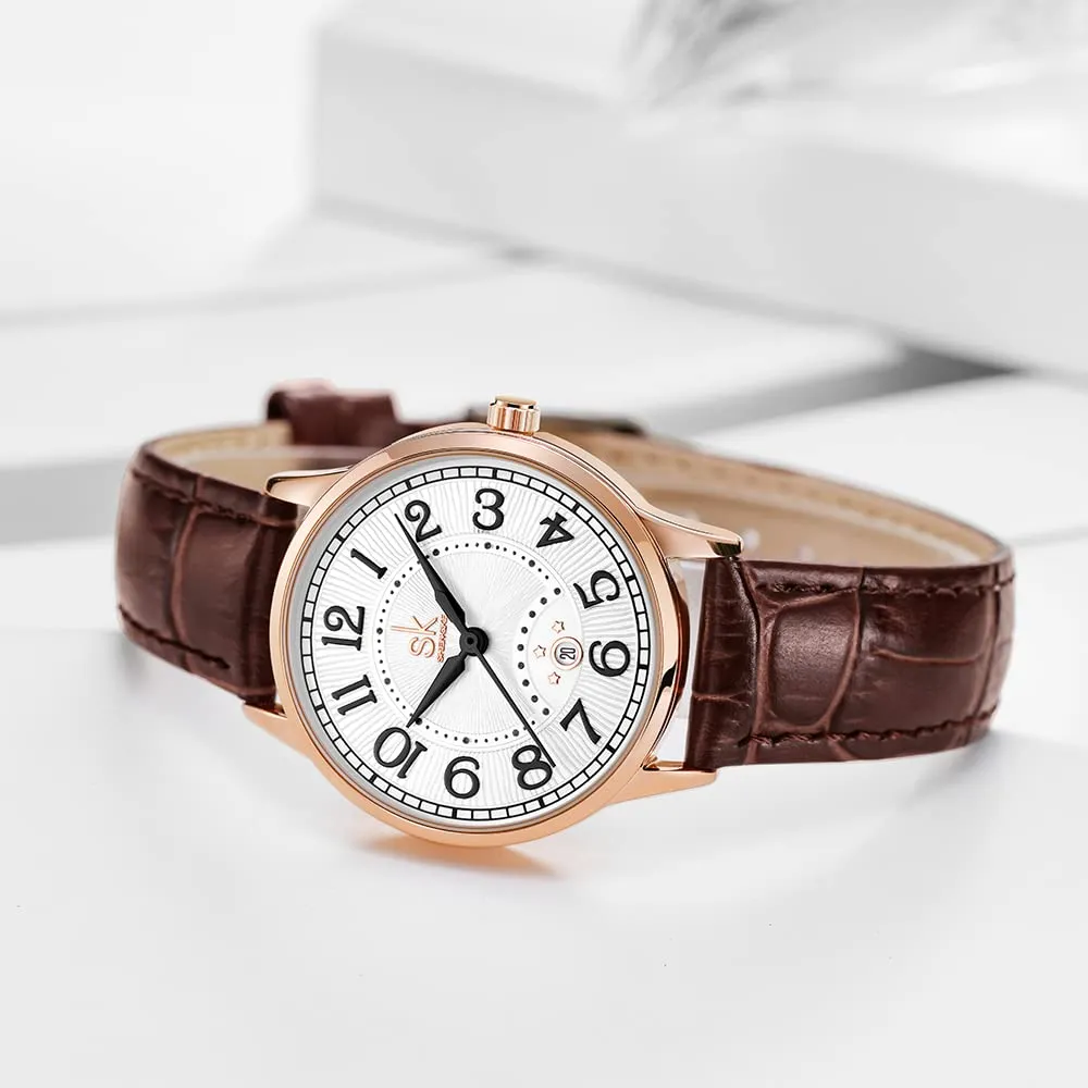 SHENGKE Orologi da Donna Classic Business con Calendario in Pelle (Brown) K0150L - immagine 4
