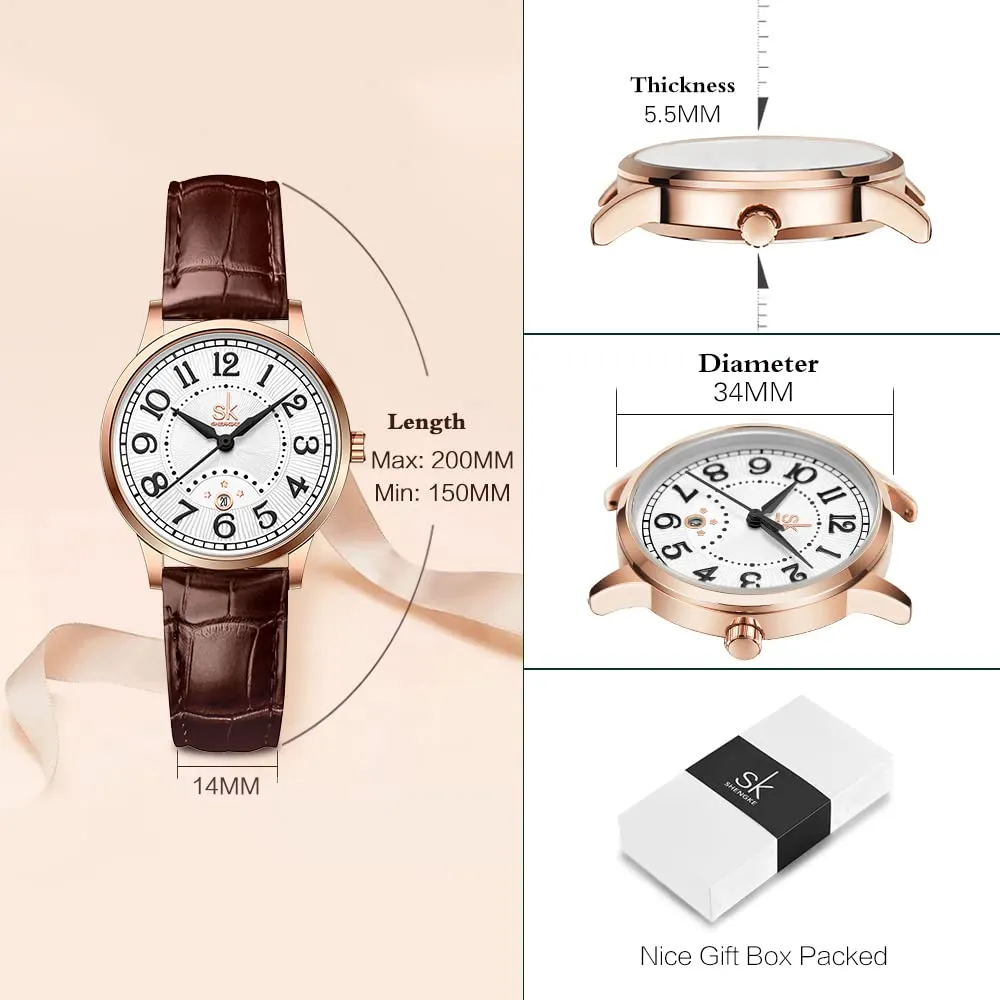 SHENGKE Orologi da Donna Classic Business con Calendario in Pelle (Brown) K0150L - immagine 6