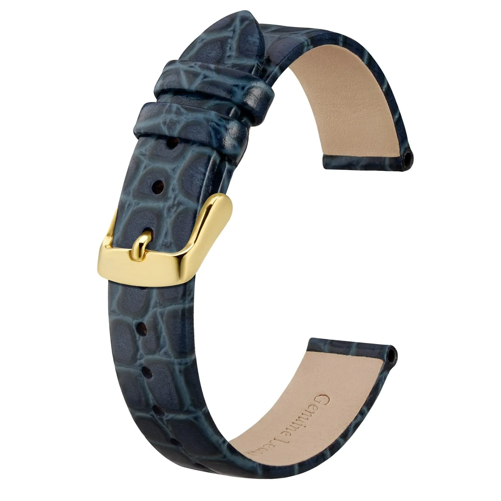 BISONSTRAP Cinturino di Ricambio in Pelle per Orologi Donna, 8mm, Blu con Fibbia in Oro - immagine 1