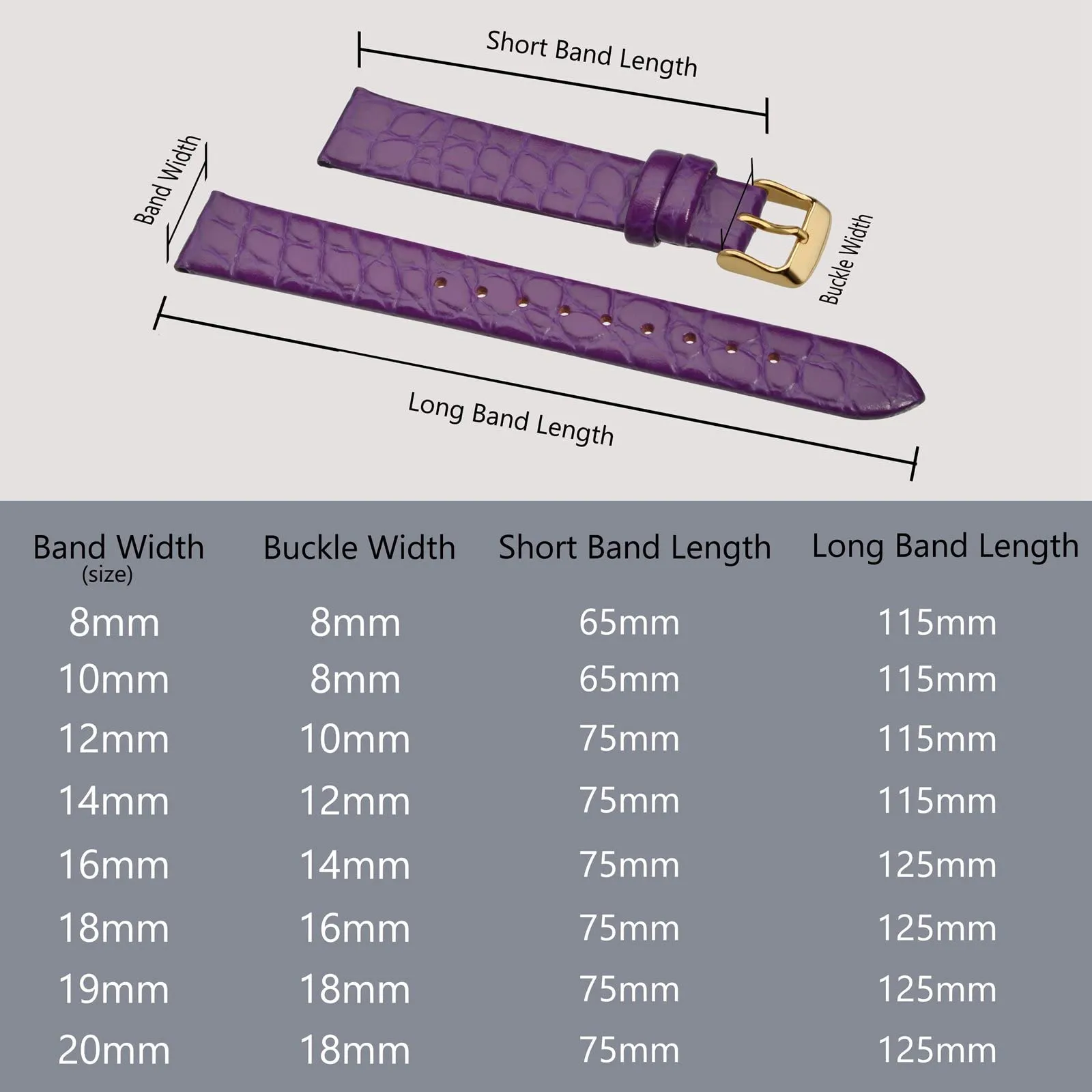 BISONSTRAP Cinturino di Ricambio in Pelle per Orologi Donna, 16mm, Viola con Fibbia in Oro - immagine 5