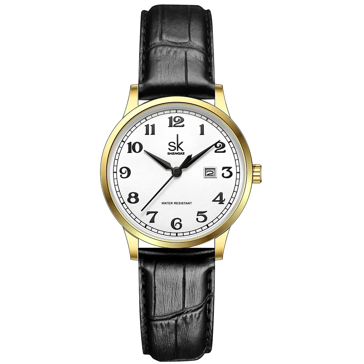 SHENGKE Orologio da donna Classic Business con calendario in acciaio inossidabile e vera pelle (Gold-Black) - immagine 1