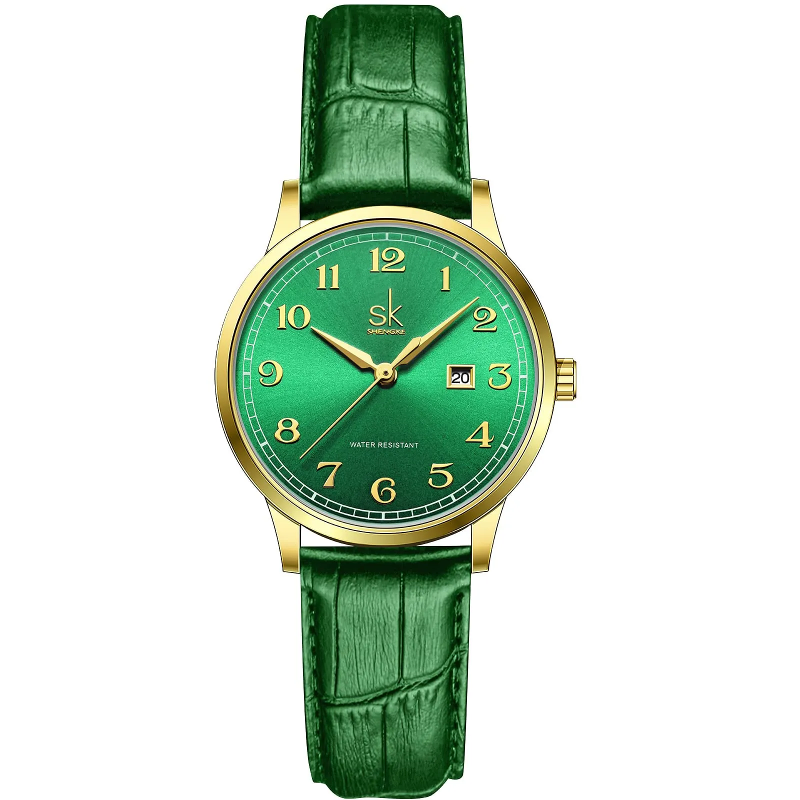 SHENGKE Orologi da donna Classic Business con calendario in vera pelle (Gold-Green) - immagine 1