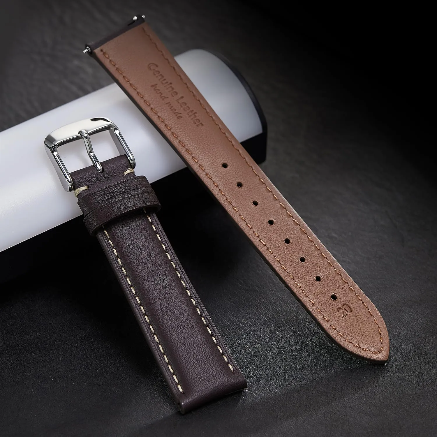 Afany Cinturino per Orologi in Pelle Sgancio Rapido 21mm - Marrone - immagine 4